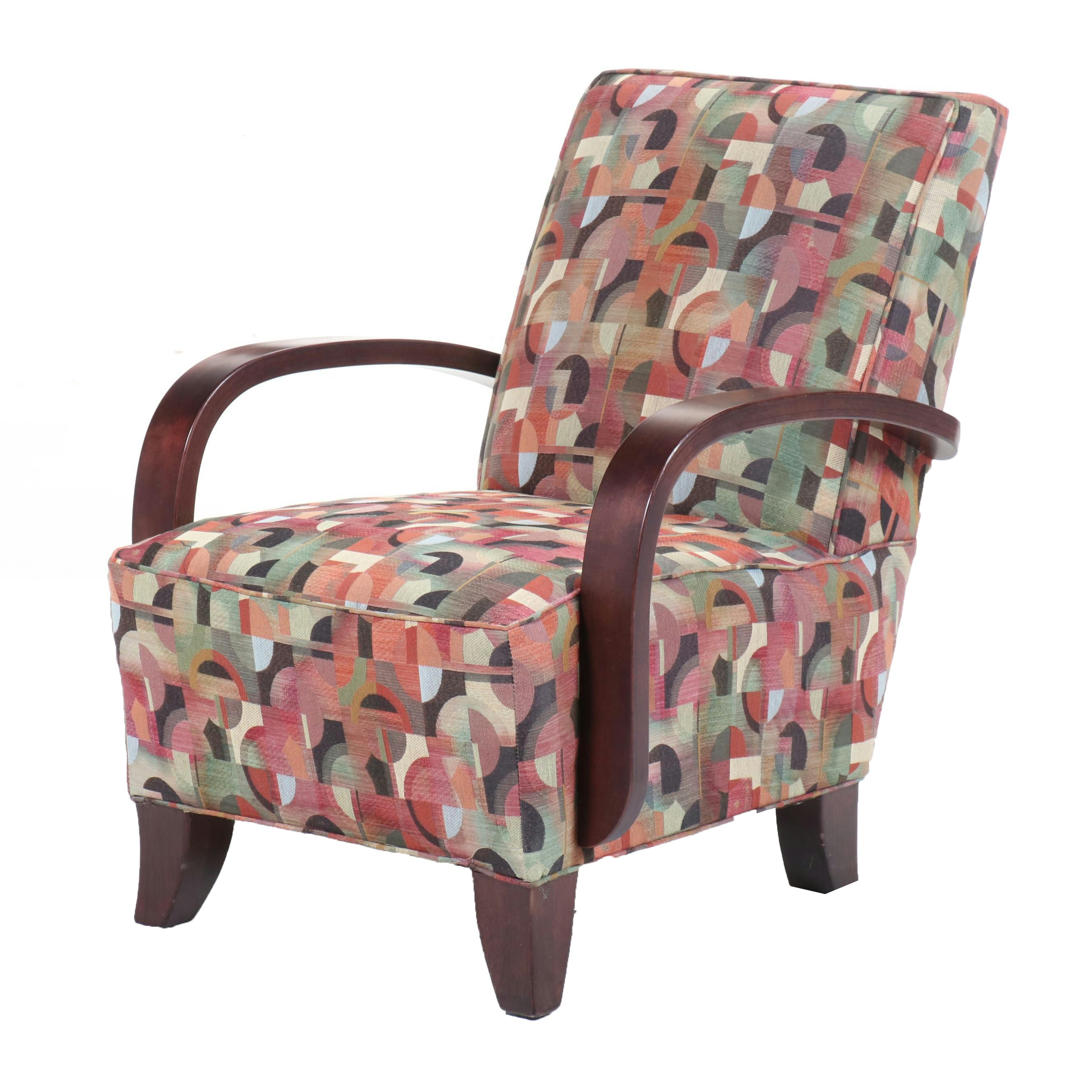 Art Deco Style Upholstered and  Bent Wood Armchair