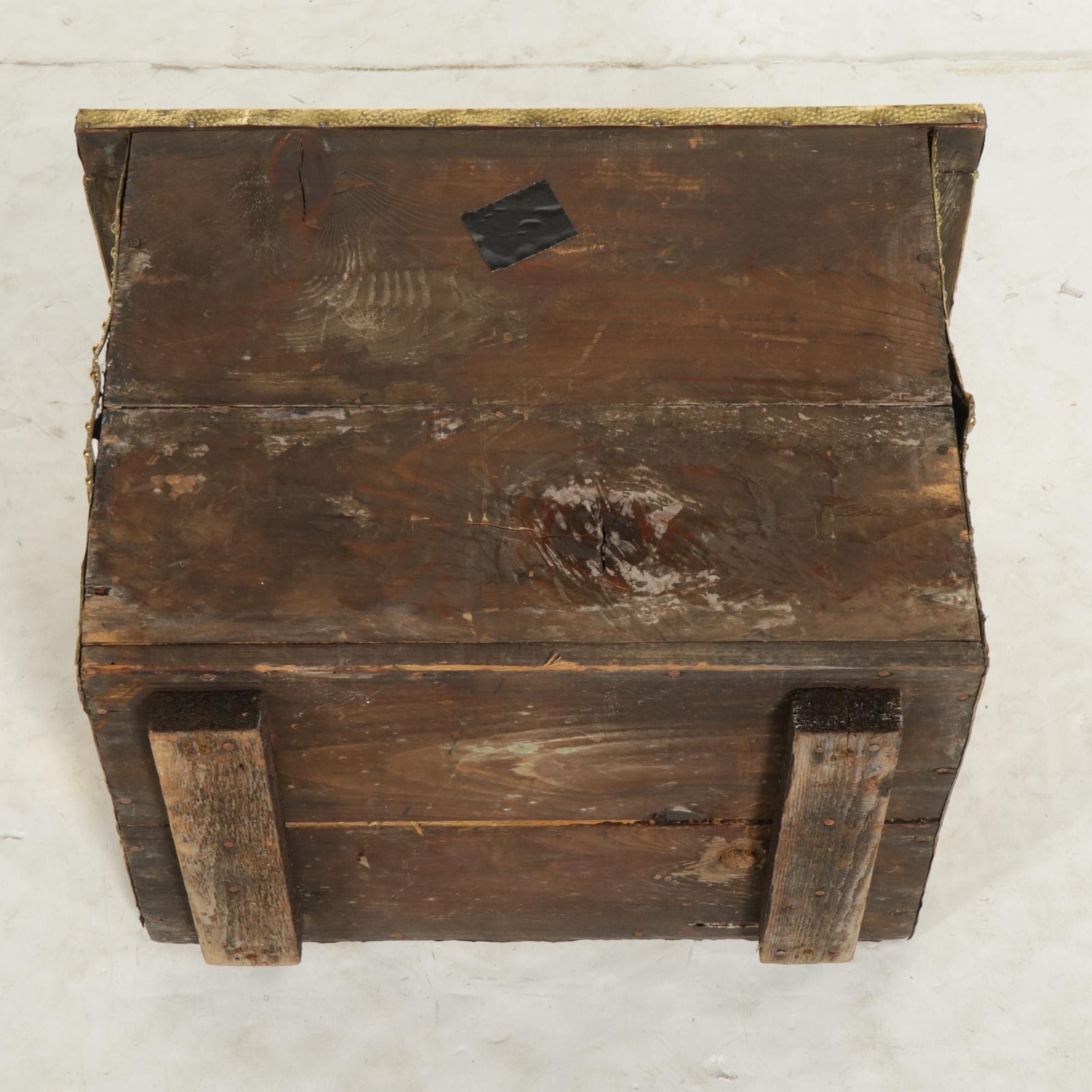 Embossed Brass Over Wood Firewood Box, Early 20th Century