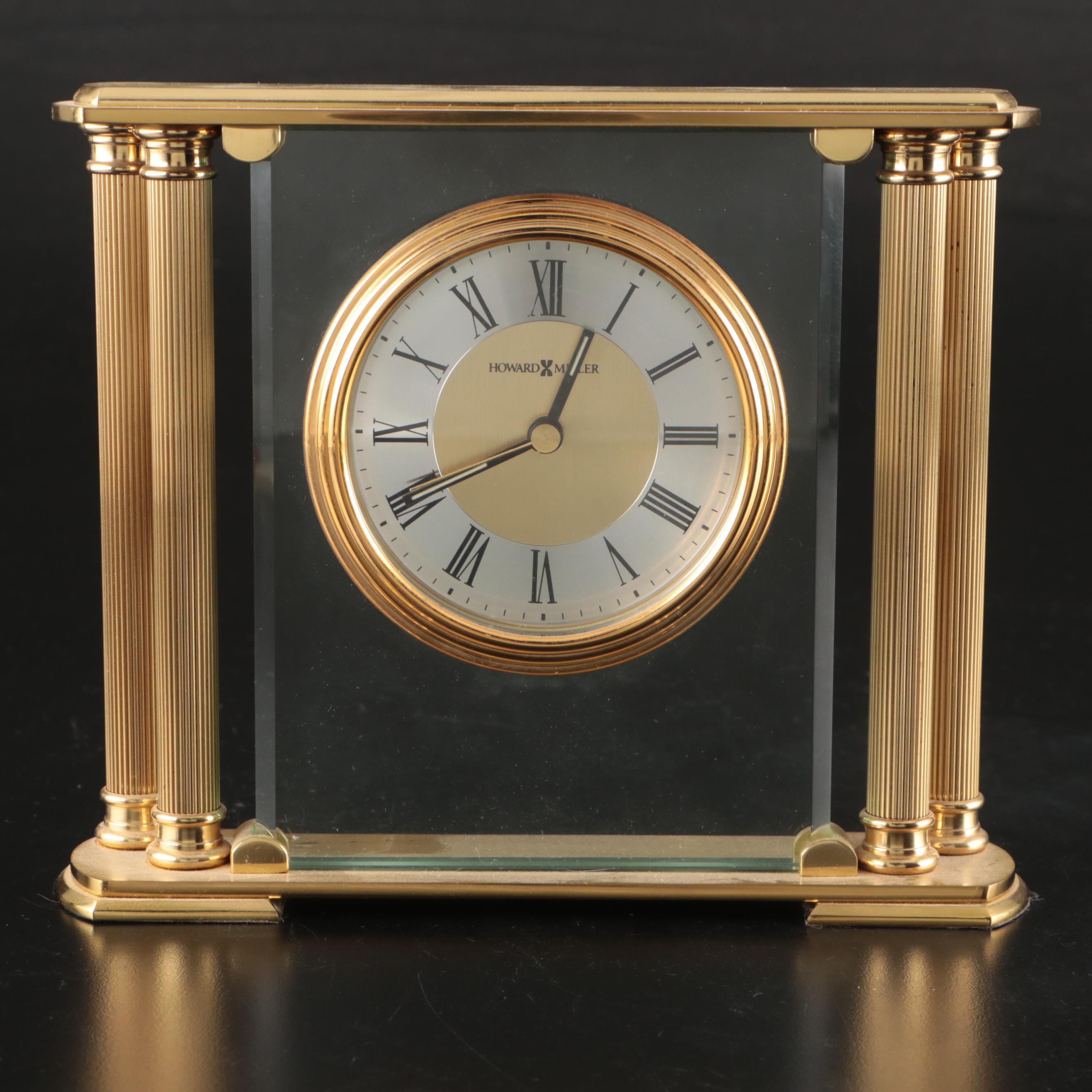 Howard Miller Brass Pillar Desk Clock