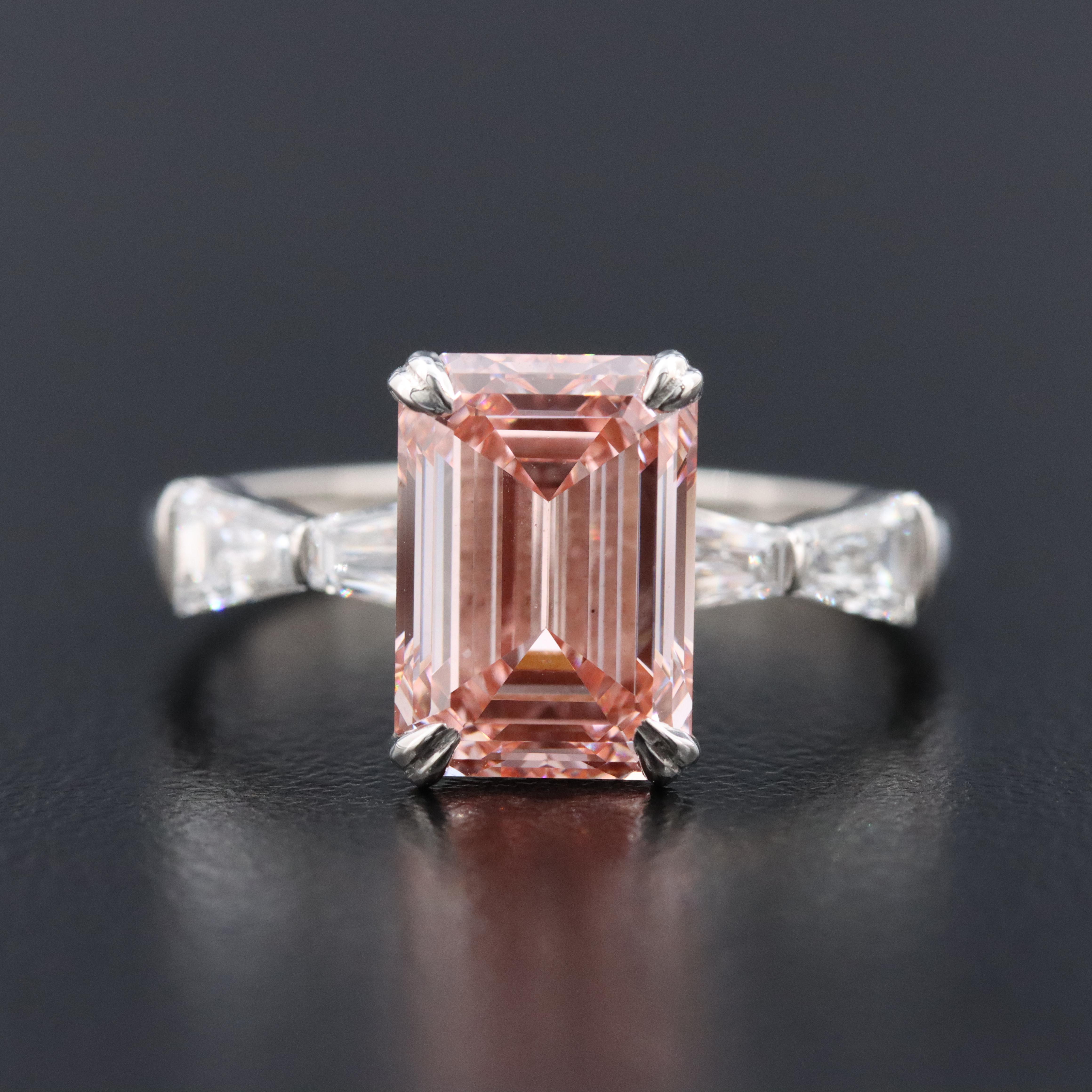 Platinum 3.80 CTW Lab Grown Diamond Ring with Fancy Pink Center and IGI Report