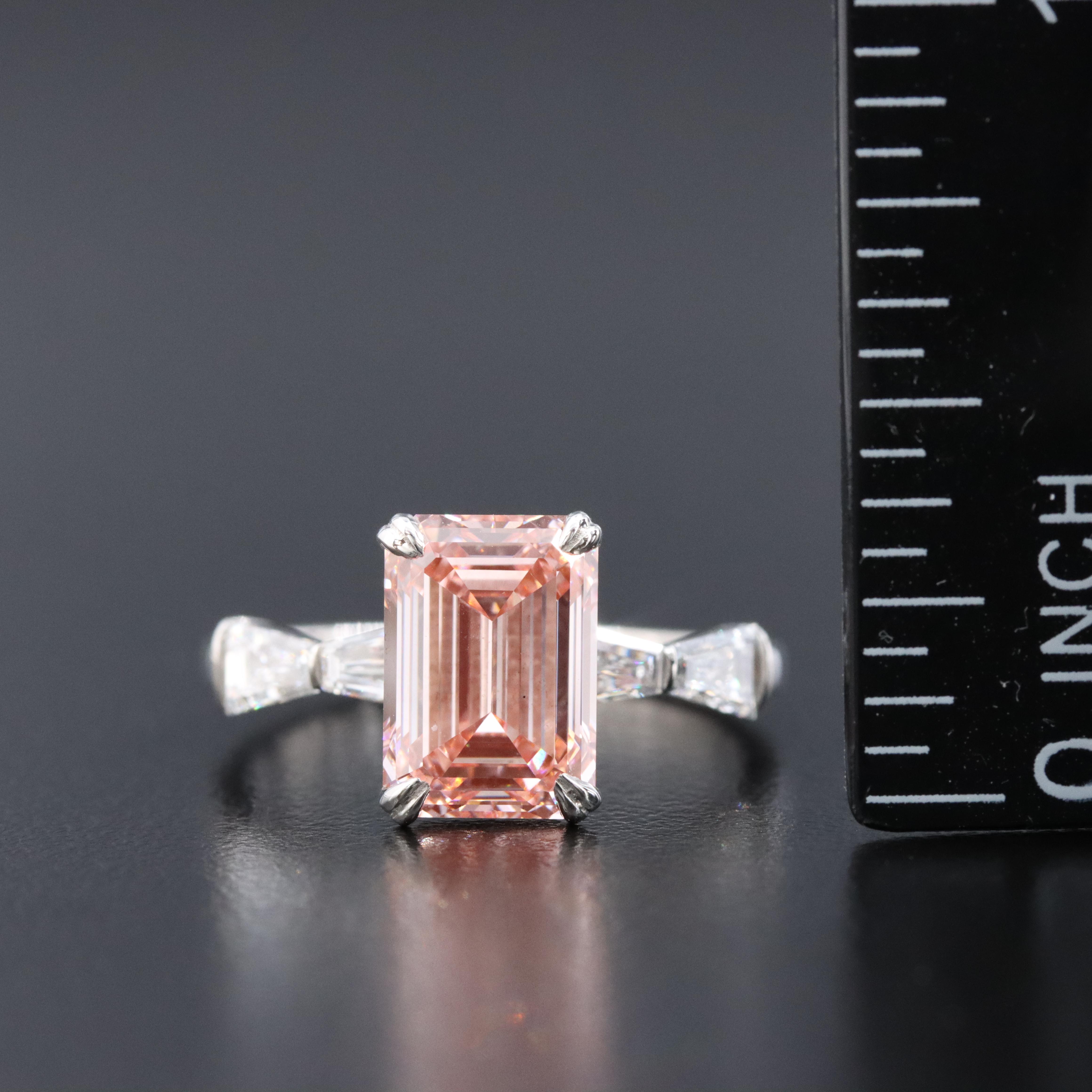 Platinum 3.80 CTW Lab Grown Diamond Ring with Fancy Pink Center and IGI Report