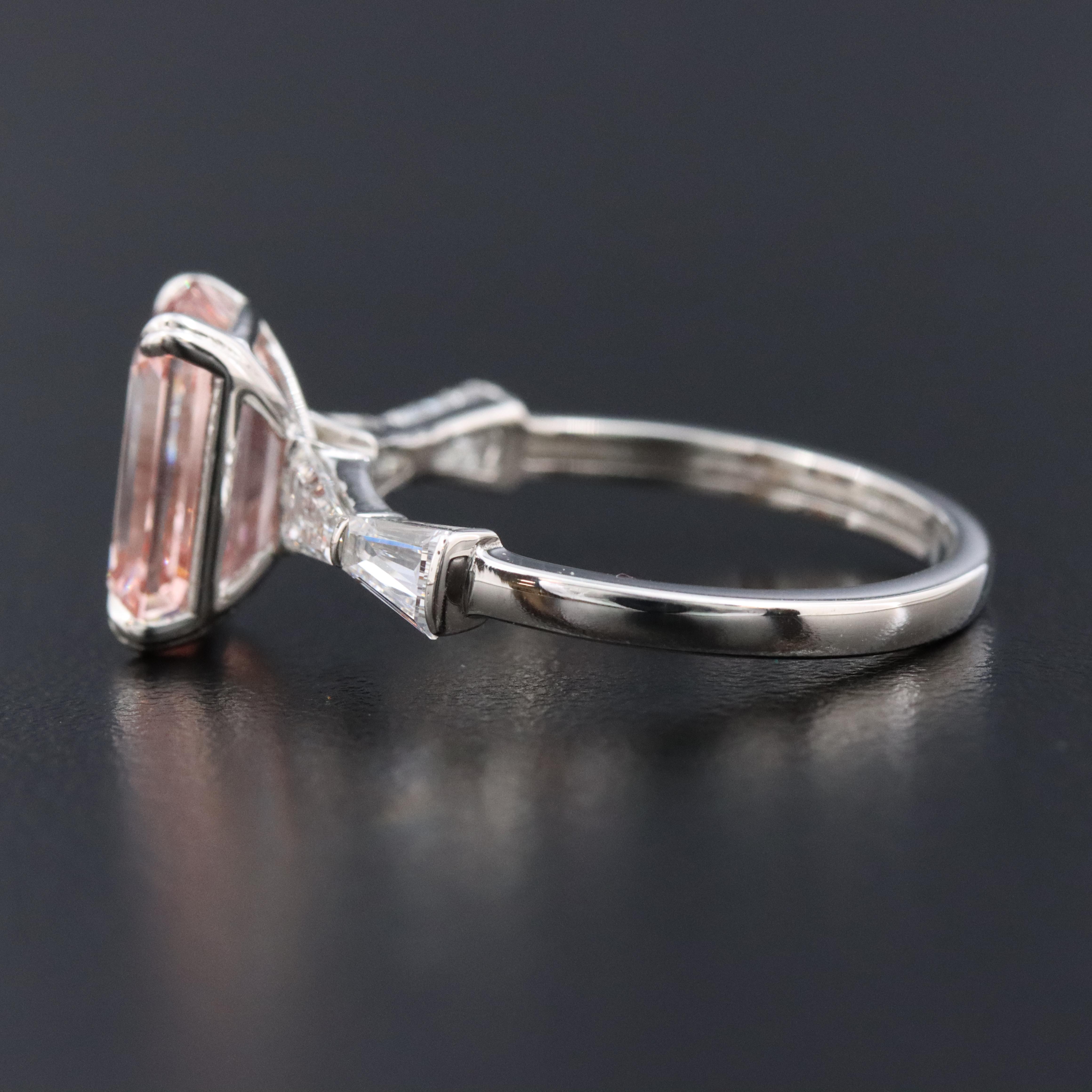 Platinum 3.80 CTW Lab Grown Diamond Ring with Fancy Pink Center and IGI Report