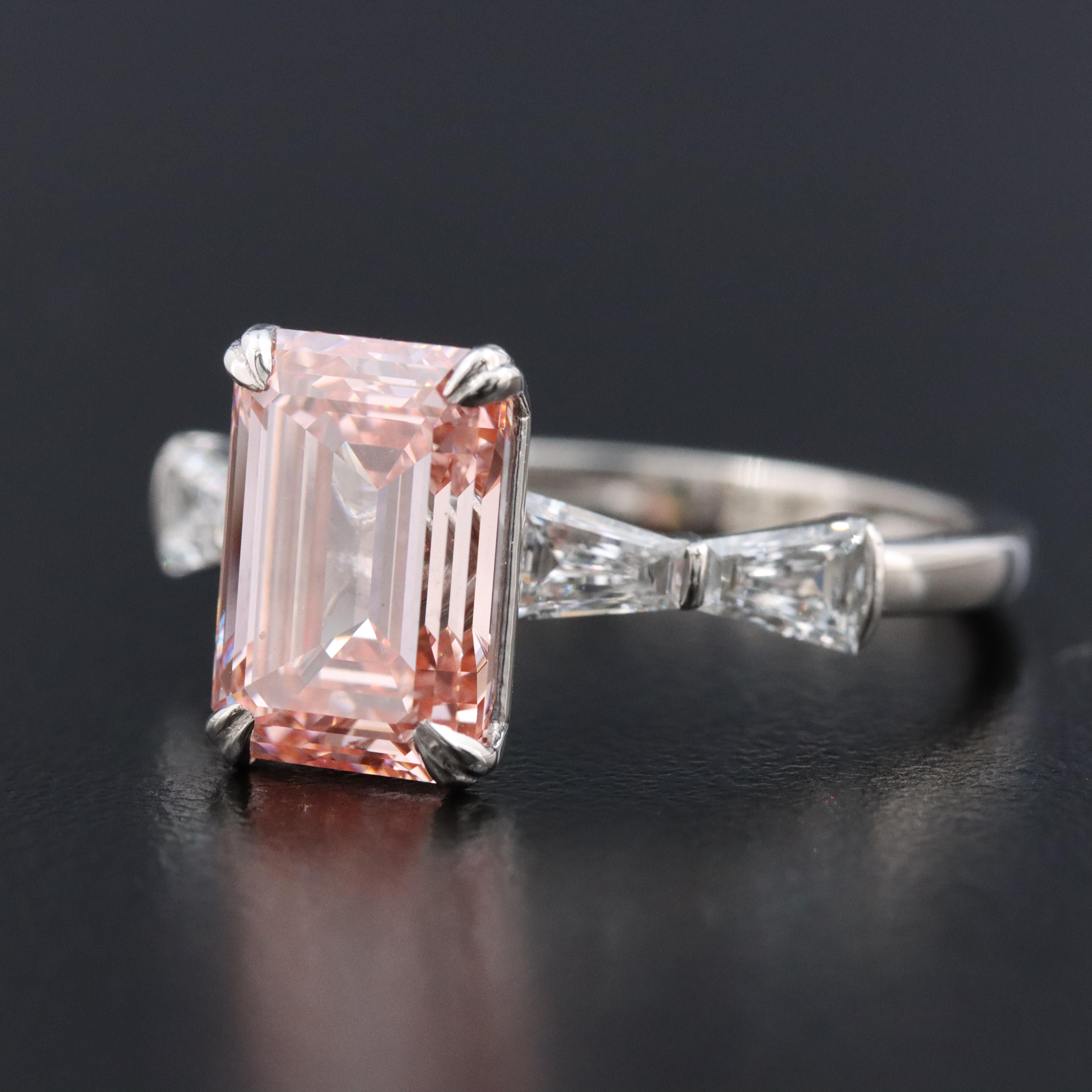 Platinum 3.80 CTW Lab Grown Diamond Ring with Fancy Pink Center and IGI Report