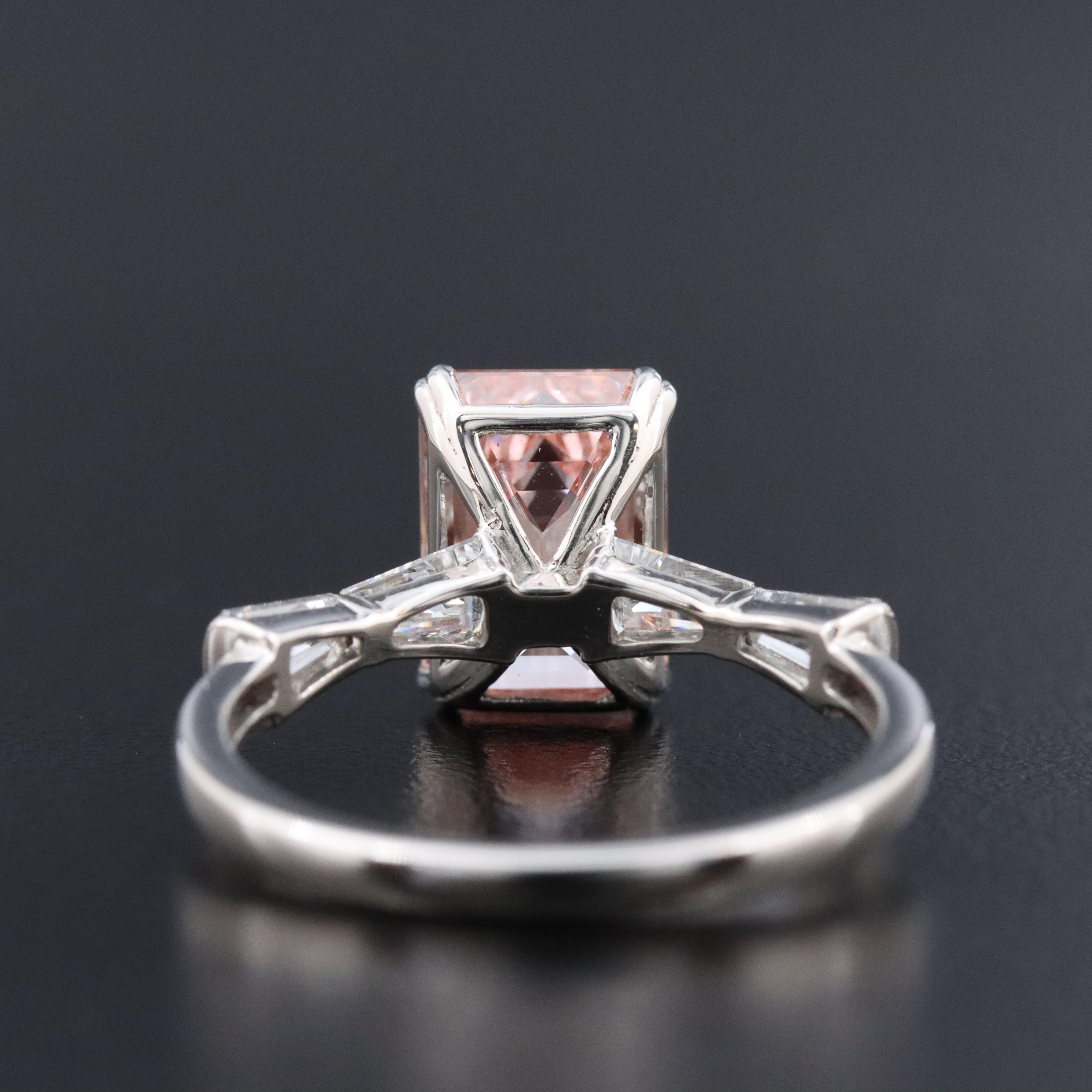 Platinum 3.80 CTW Lab Grown Diamond Ring with Fancy Pink Center and IGI Report