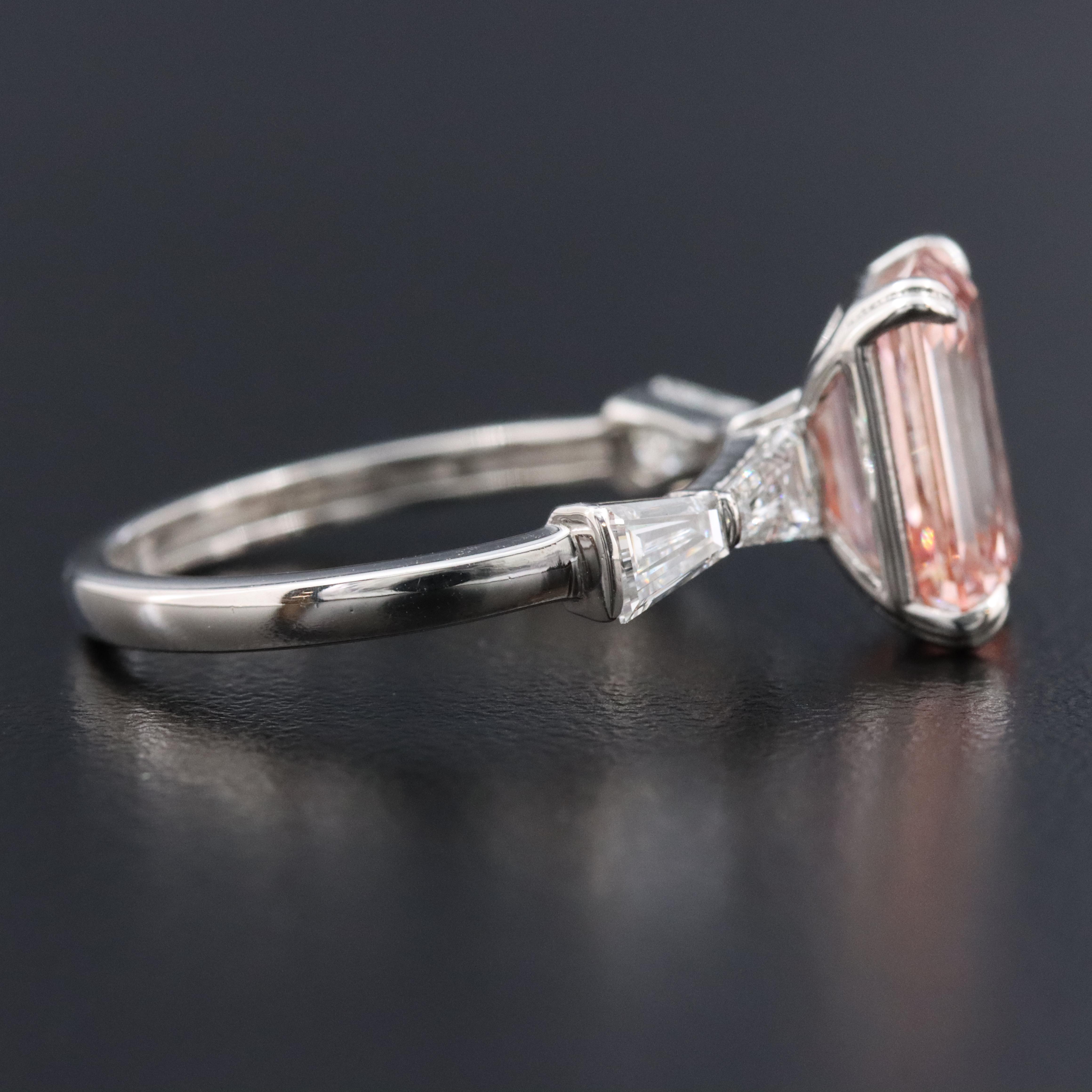 Platinum 3.80 CTW Lab Grown Diamond Ring with Fancy Pink Center and IGI Report