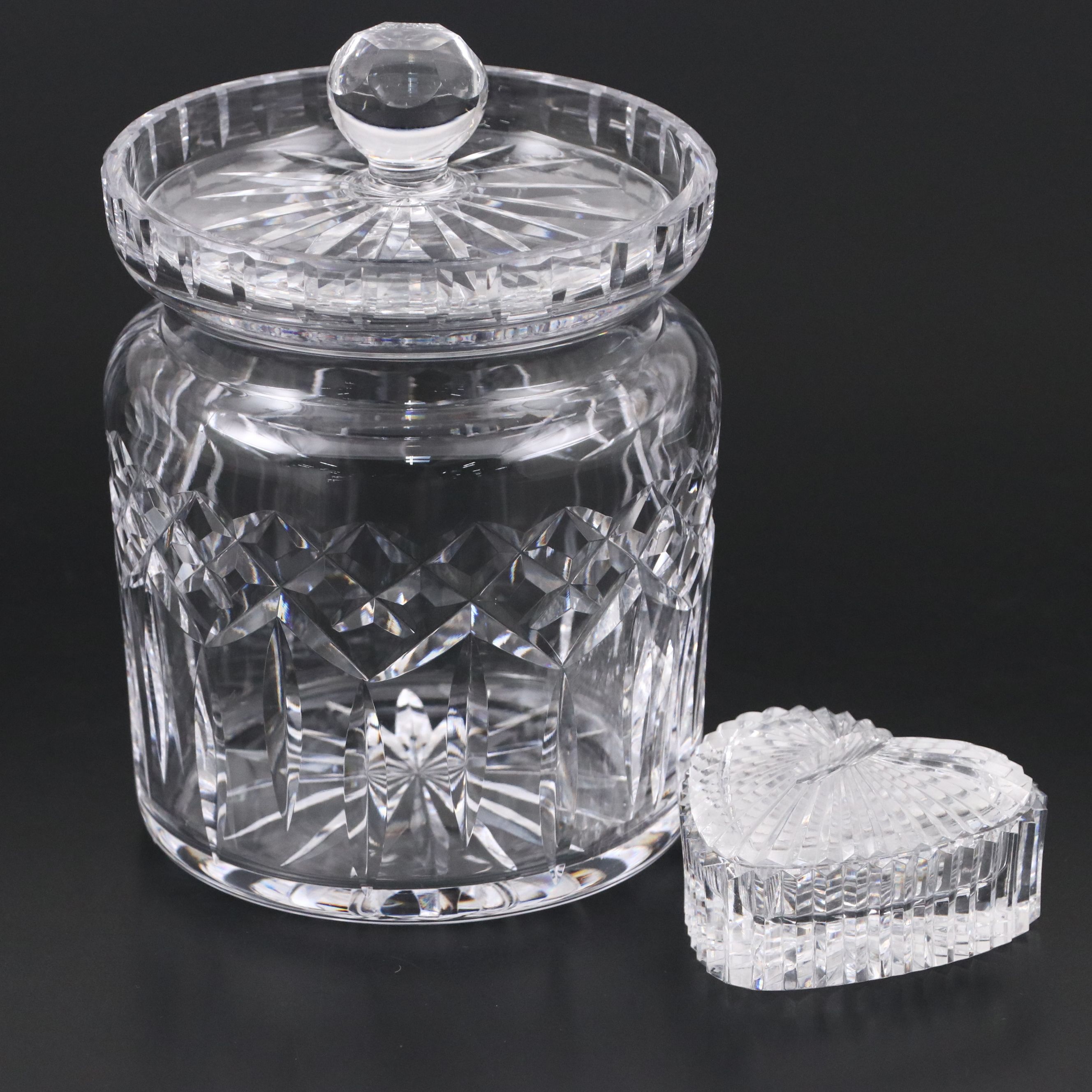Waterford "Lismore" Crystal Biscuit Barrel and Vanity Box