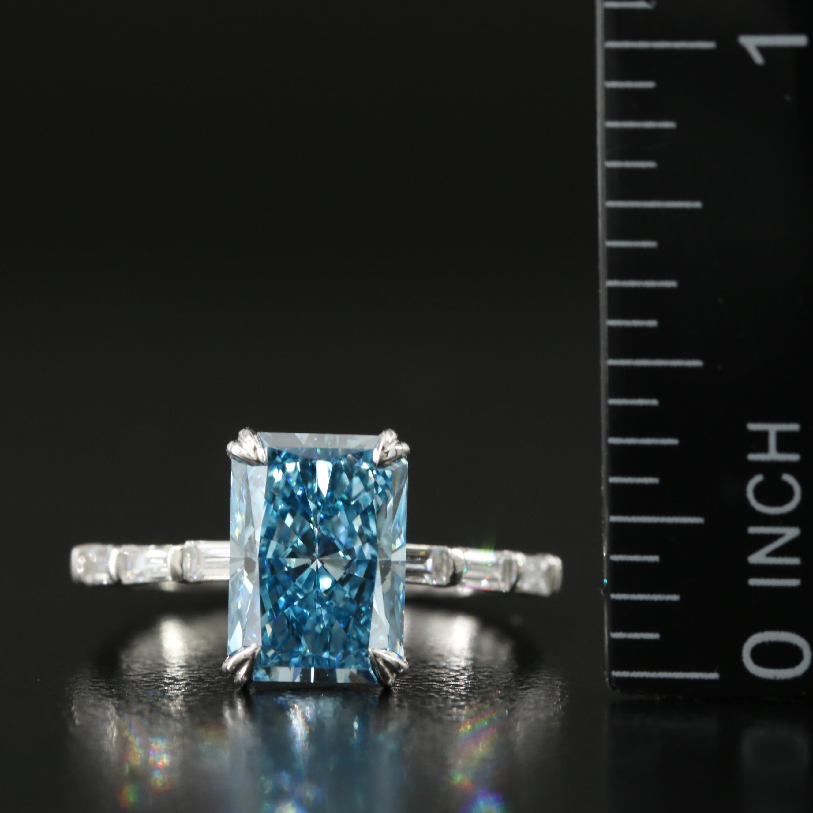 Platinum 3.39 CTW Lab Grown Diamond Ring with Fancy Blue Center and IGI Report