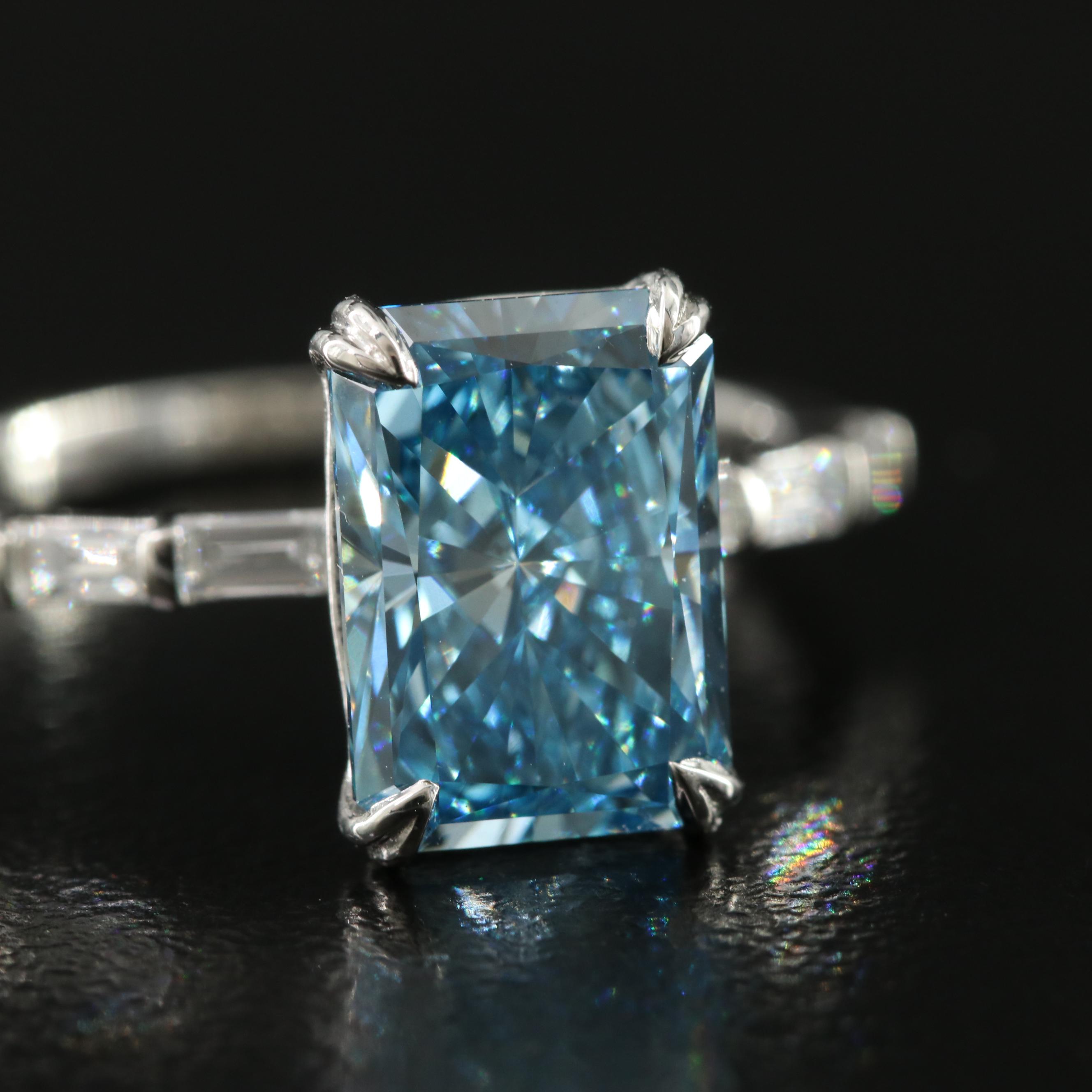 Platinum 3.39 CTW Lab Grown Diamond Ring with Fancy Blue Center and IGI Report