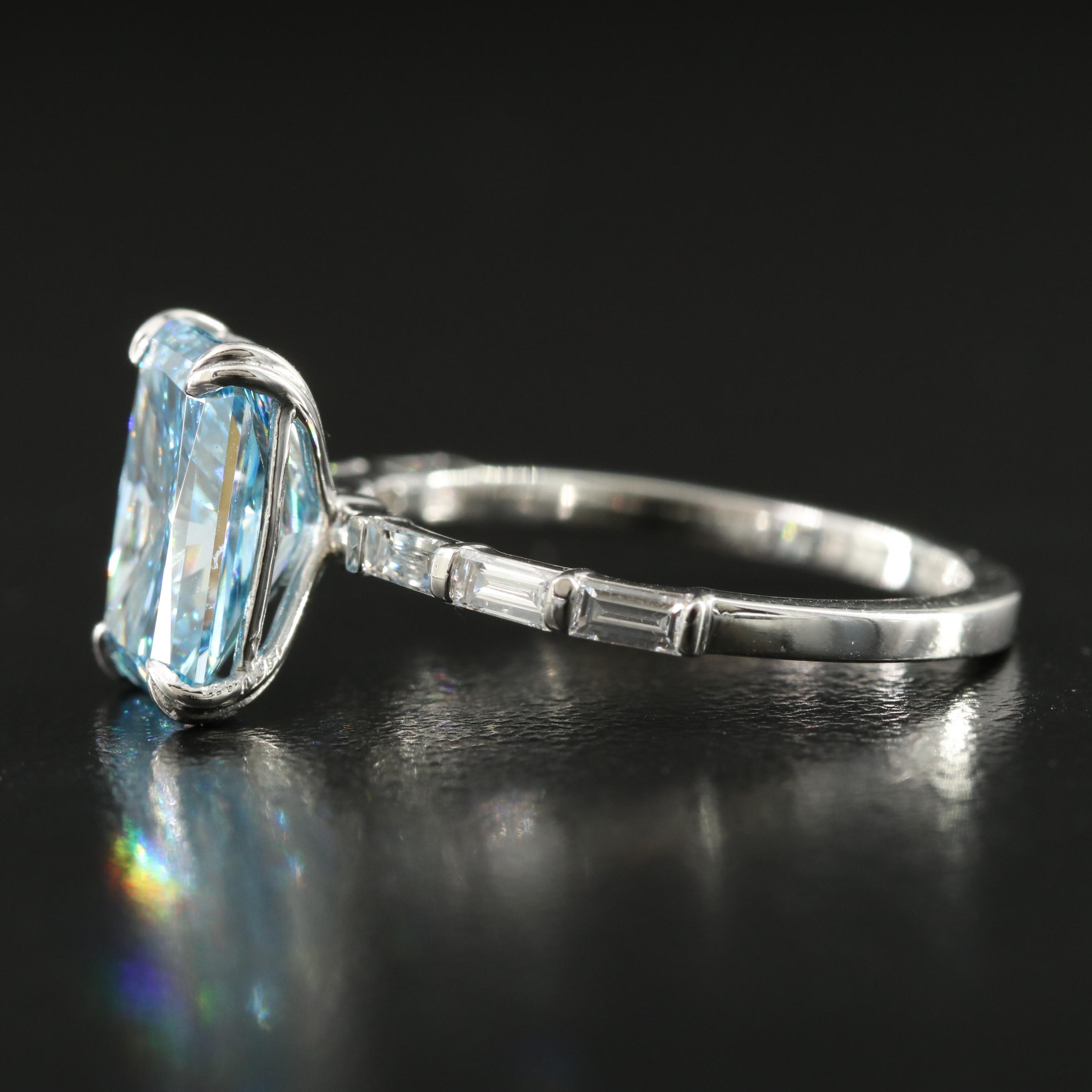 Platinum 3.39 CTW Lab Grown Diamond Ring with Fancy Blue Center and IGI Report