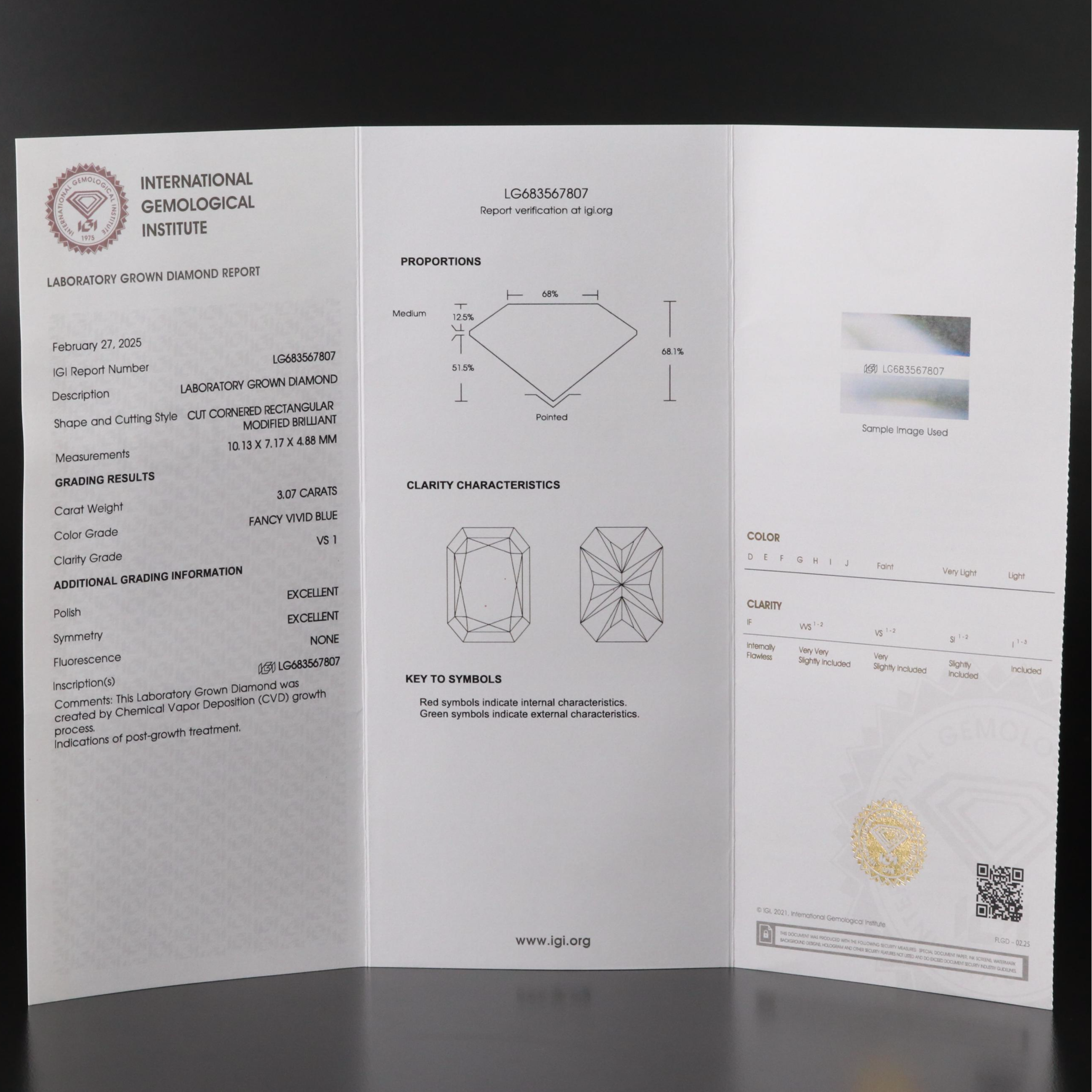 Platinum 3.39 CTW Lab Grown Diamond Ring with Fancy Blue Center and IGI Report