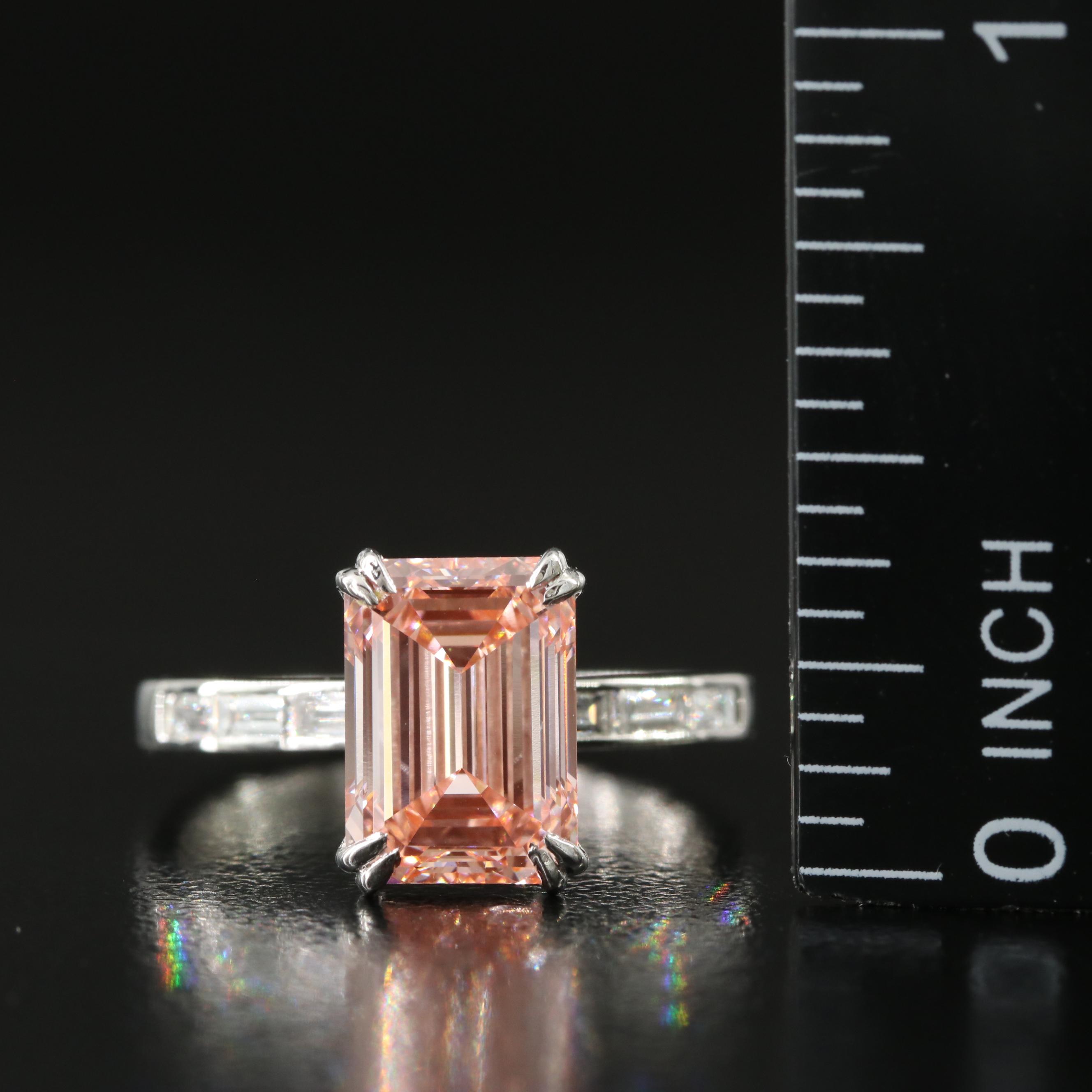 Platinum 3.40 CTW Lab Grown Diamond Ring with Fancy Pink Center and IGI Report