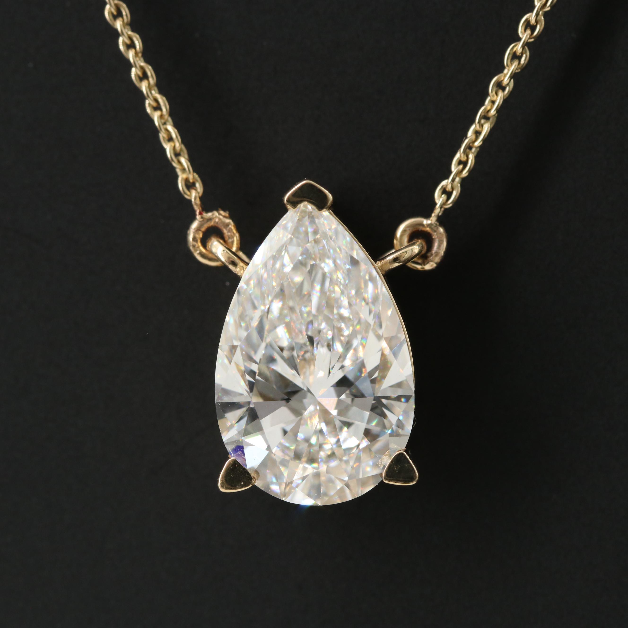 18K 3.05 CT Lab Grown Diamond Solitaire Necklace with IGI Report