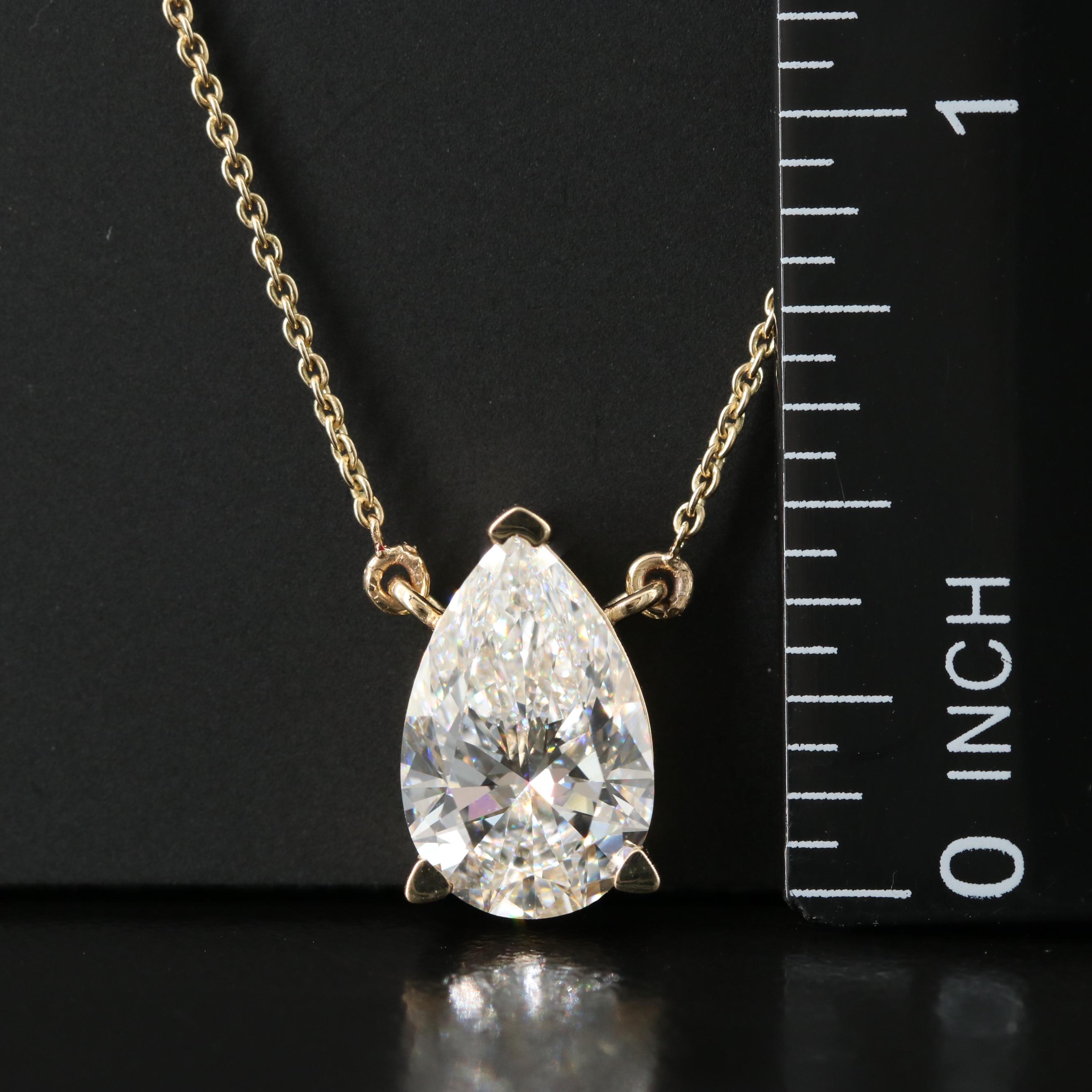 18K 3.05 CT Lab Grown Diamond Solitaire Necklace with IGI Report