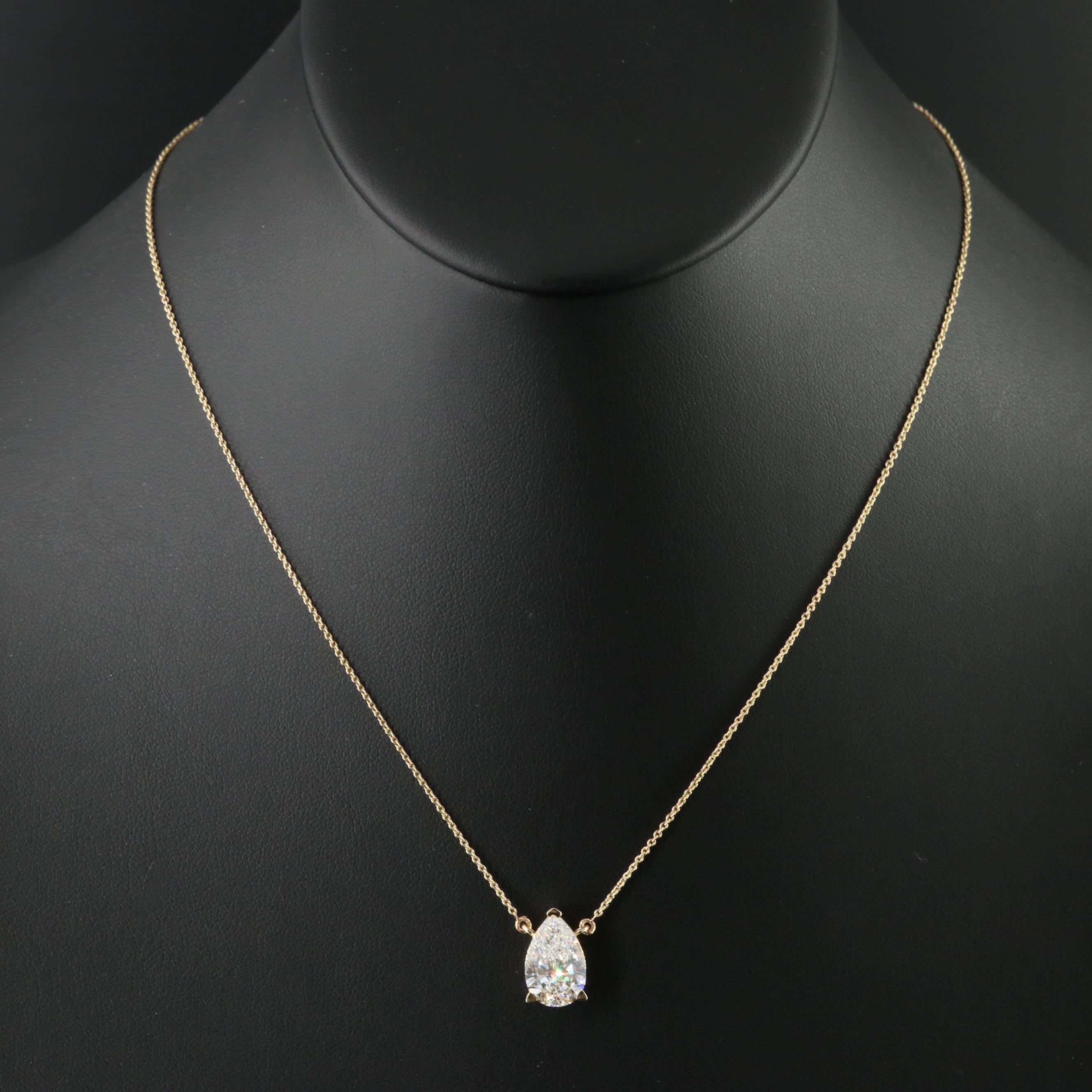 18K 3.05 CT Lab Grown Diamond Solitaire Necklace with IGI Report