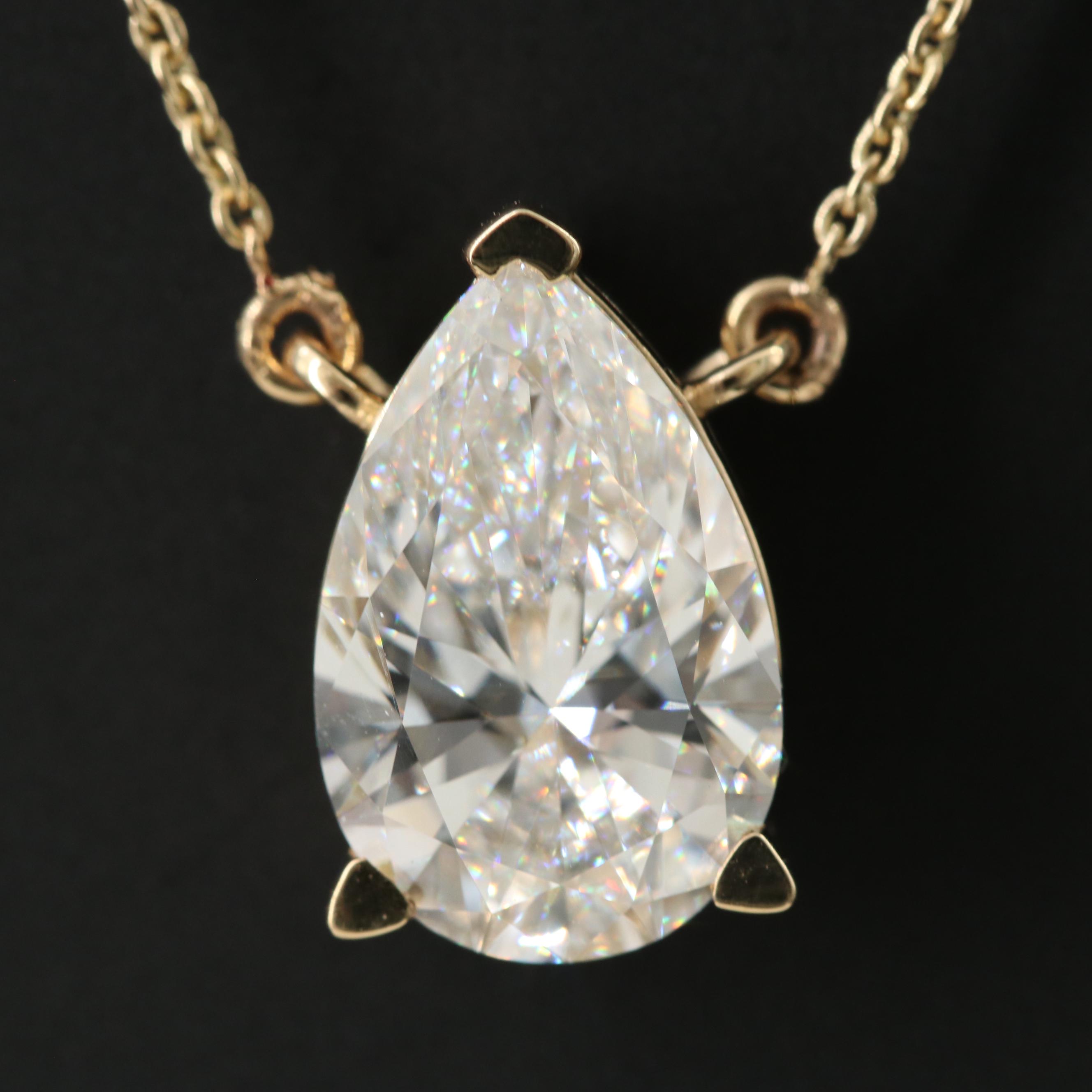 18K 3.05 CT Lab Grown Diamond Solitaire Necklace with IGI Report