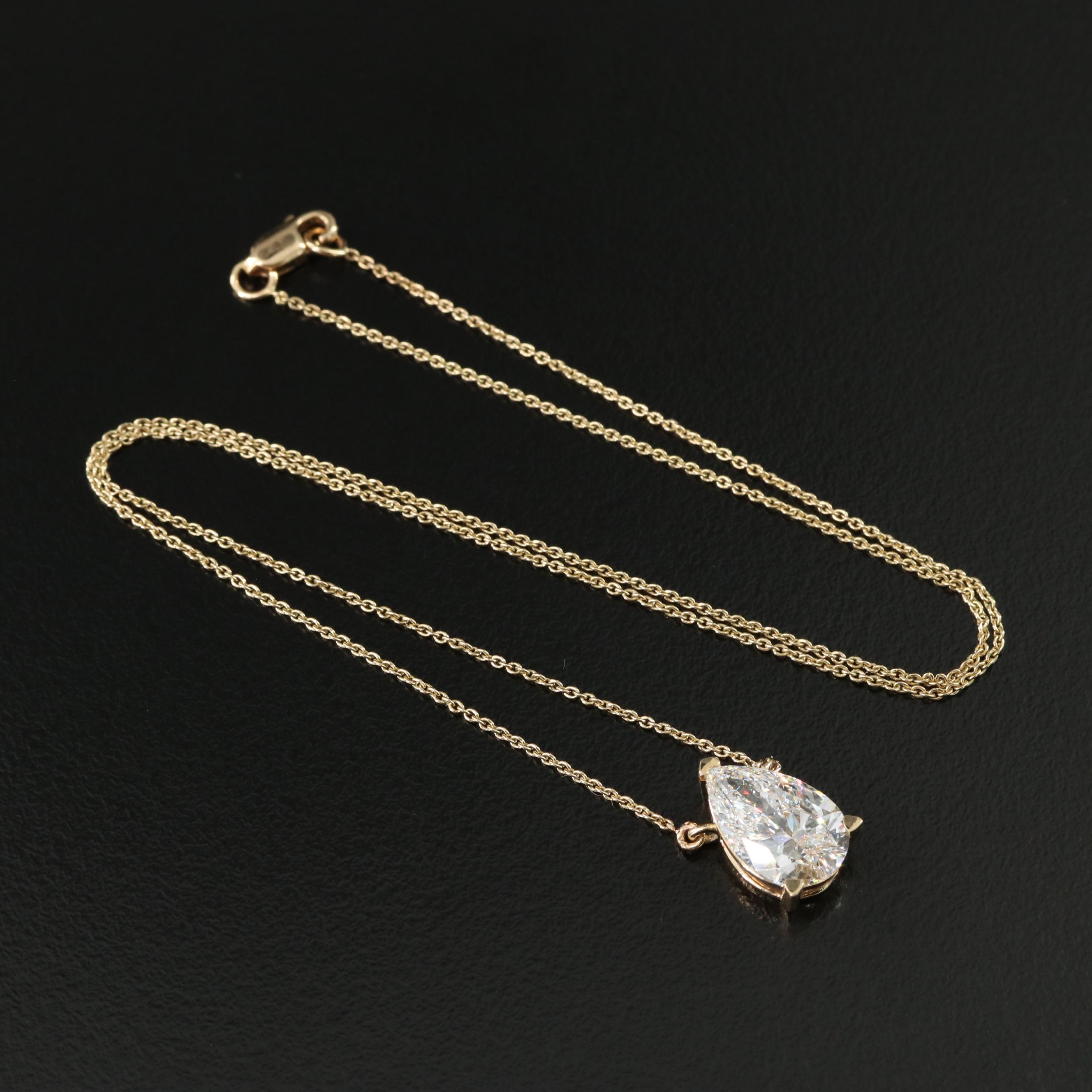 18K 3.05 CT Lab Grown Diamond Solitaire Necklace with IGI Report