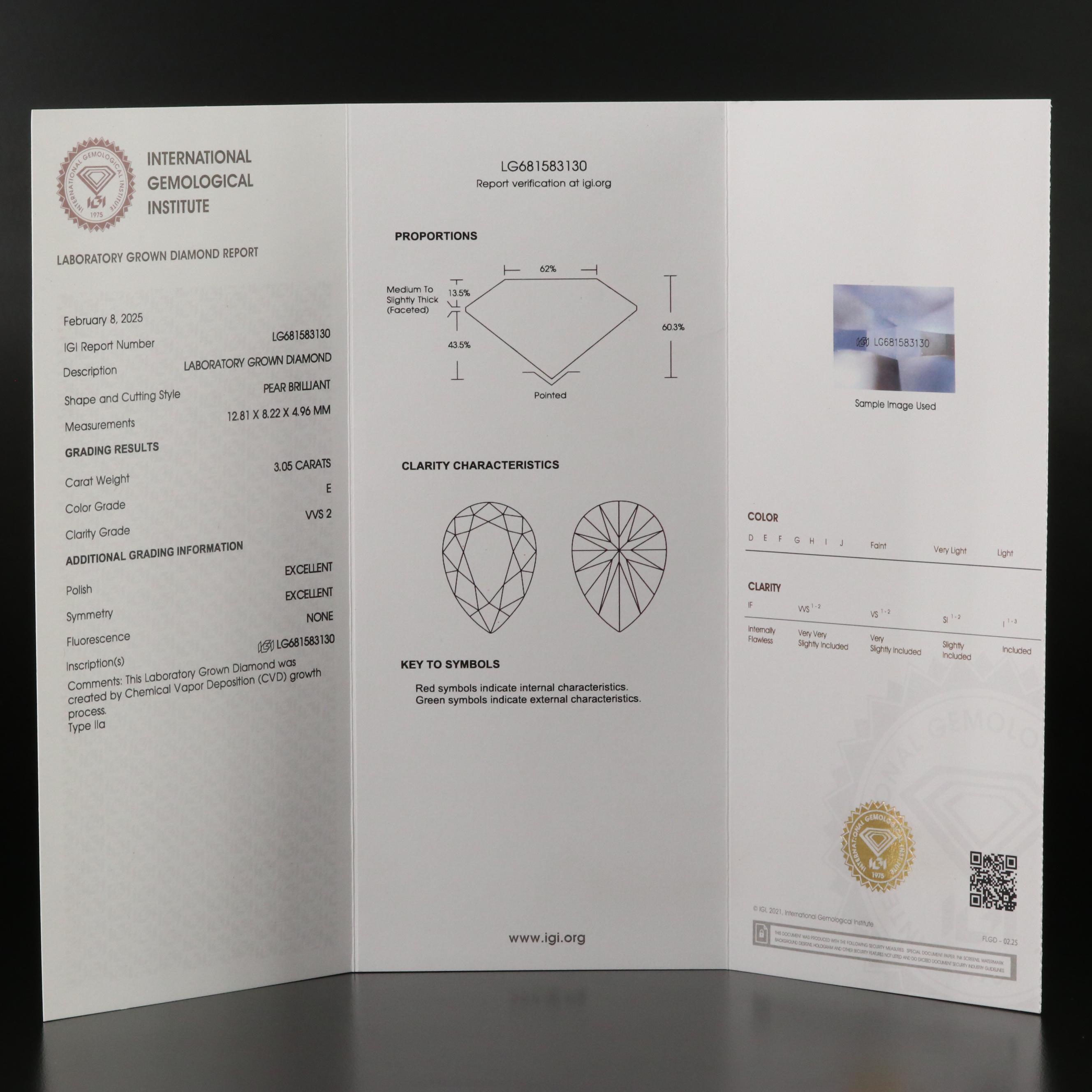 18K 3.05 CT Lab Grown Diamond Solitaire Necklace with IGI Report