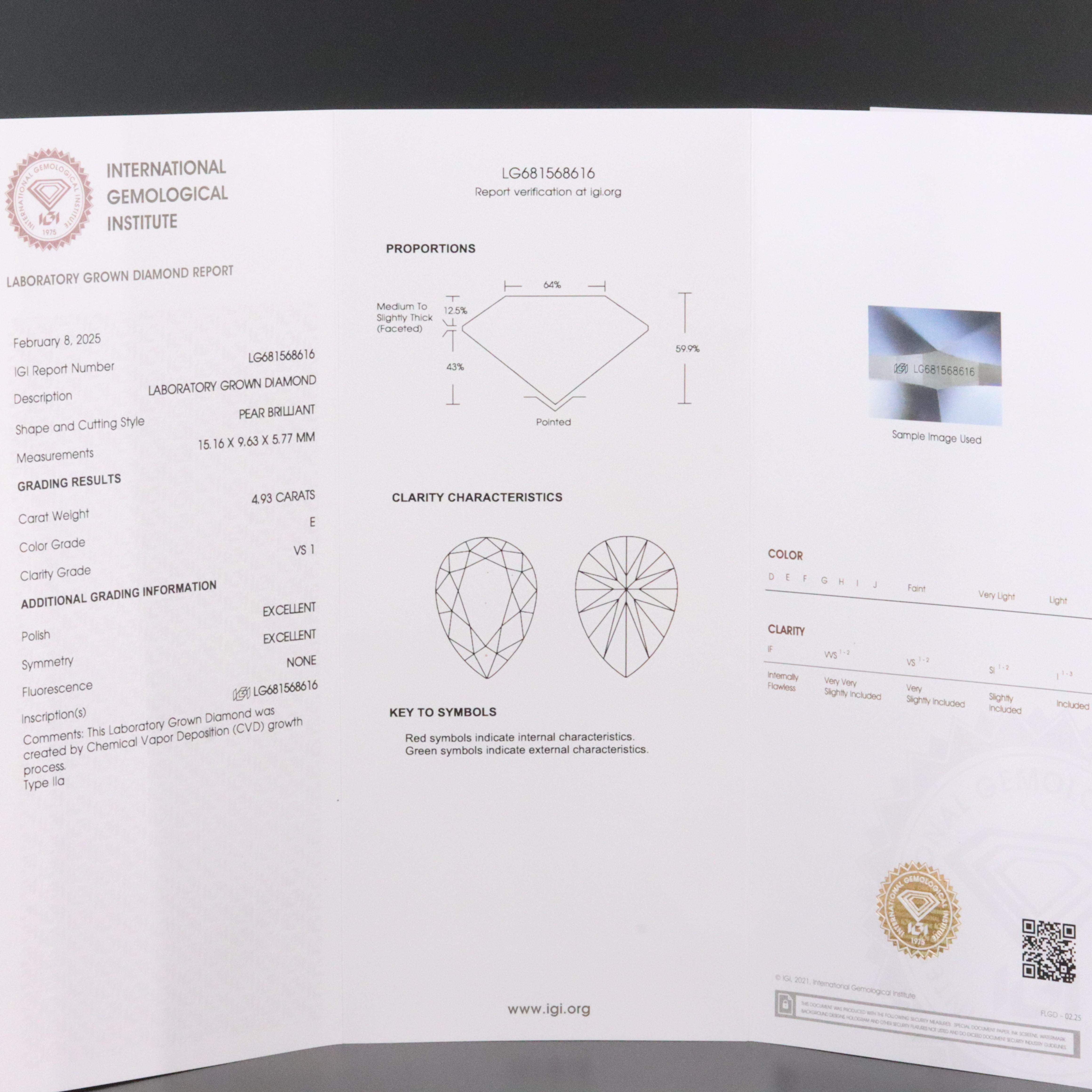 Platinum 4.93 CT Lab Grown Diamond Solitaire Necklace with IGI Report