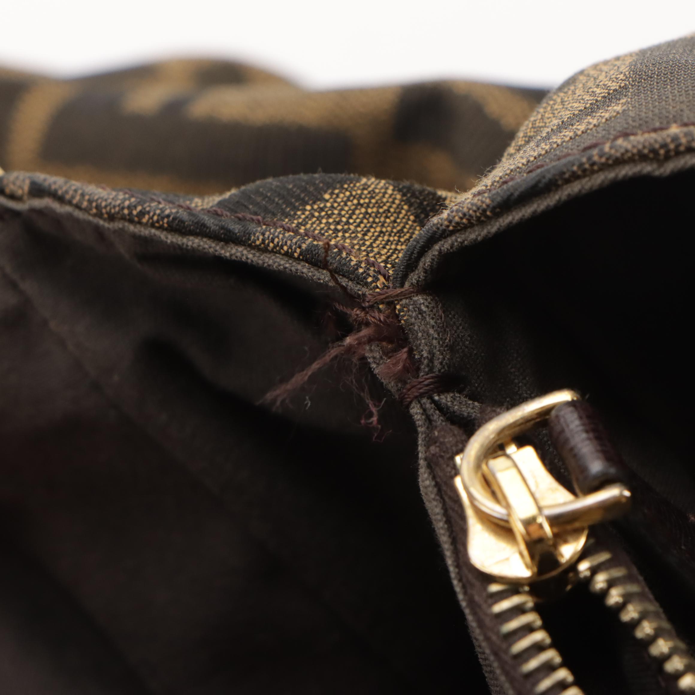 Fendi Hobo Shoulder Bag in Zucca Jacquard Canvas and Brown Leather Trim