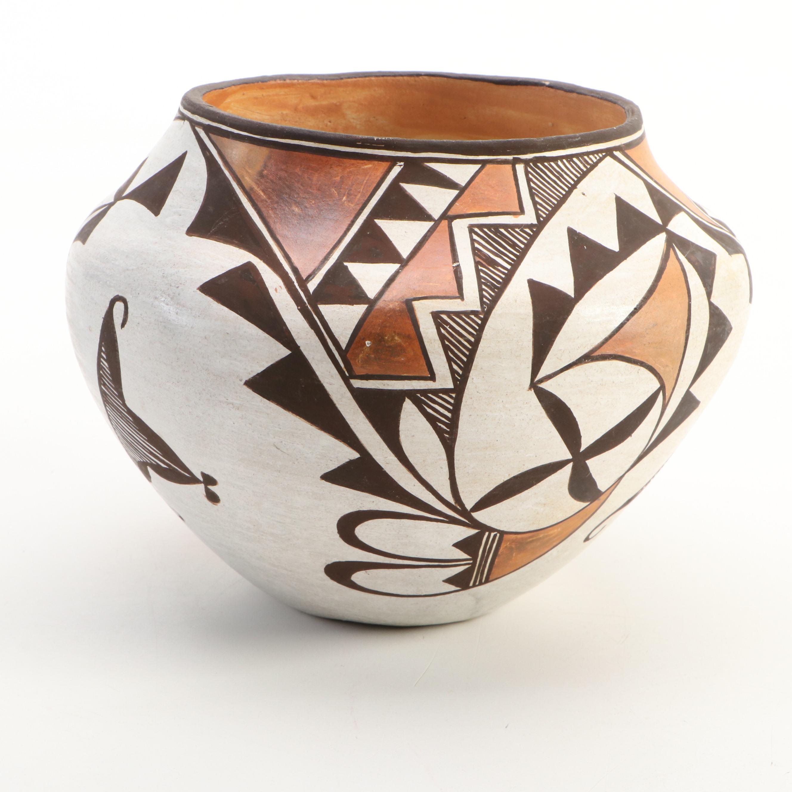Acoma Pueblo Polychrome Pottery Olla Vessel