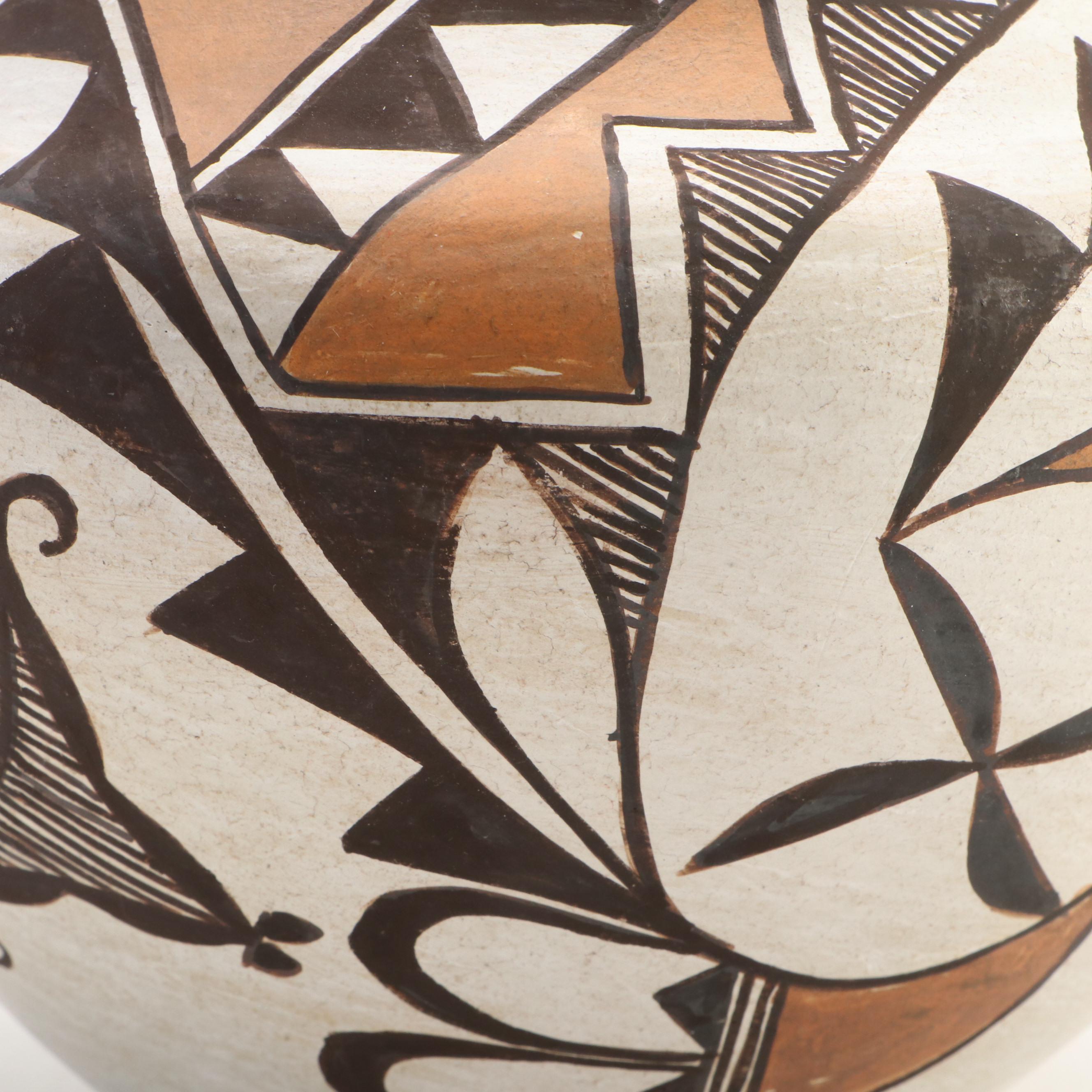 Acoma Pueblo Polychrome Pottery Olla Vessel