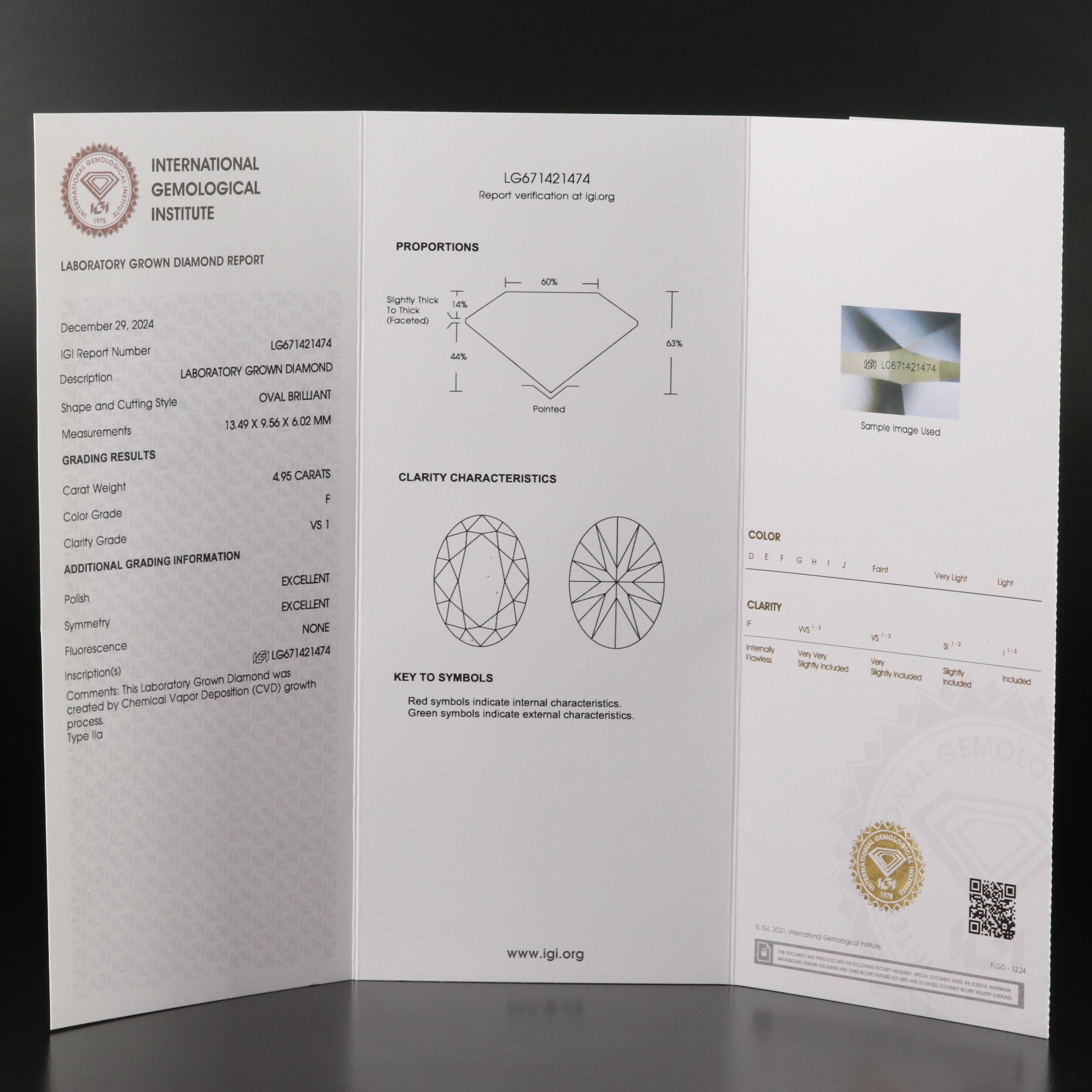 Platinum 4.95 CT Lab Grown Diamond Solitaire Necklace with IGI Report