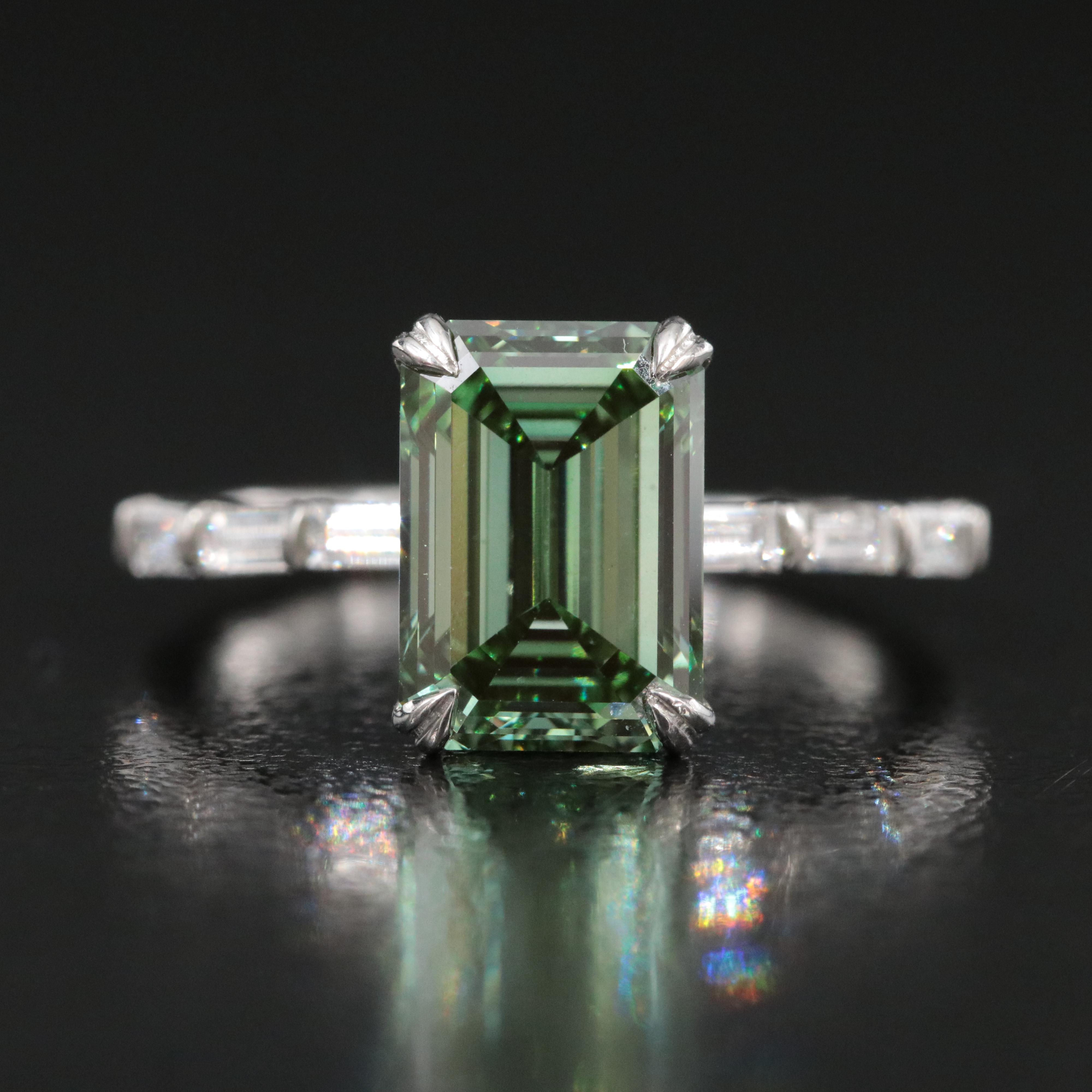 Platinum 3.38 CTW Lab Grown Diamond Ring with Fancy Green Center and IGI Report