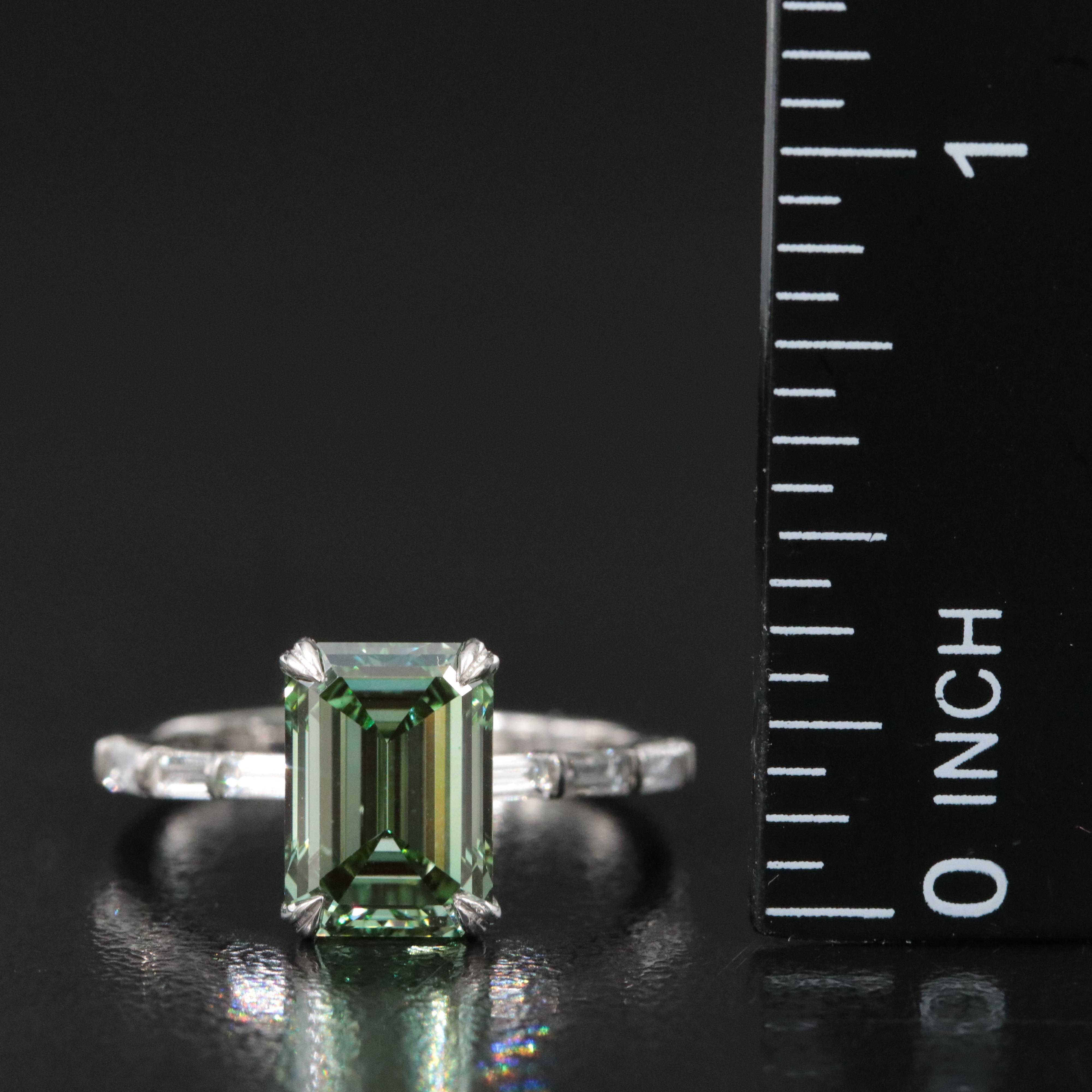 Platinum 3.38 CTW Lab Grown Diamond Ring with Fancy Green Center and IGI Report