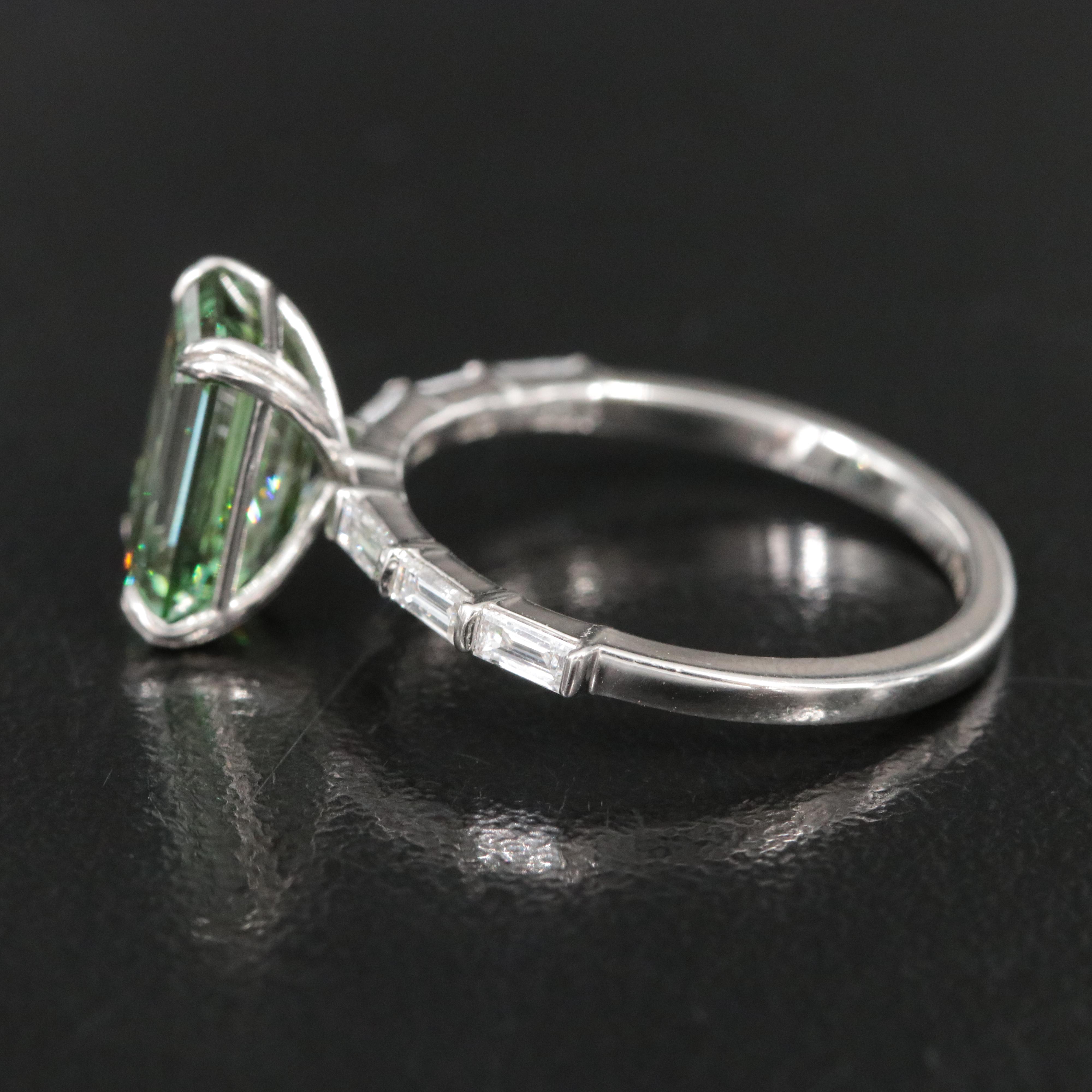 Platinum 3.38 CTW Lab Grown Diamond Ring with Fancy Green Center and IGI Report
