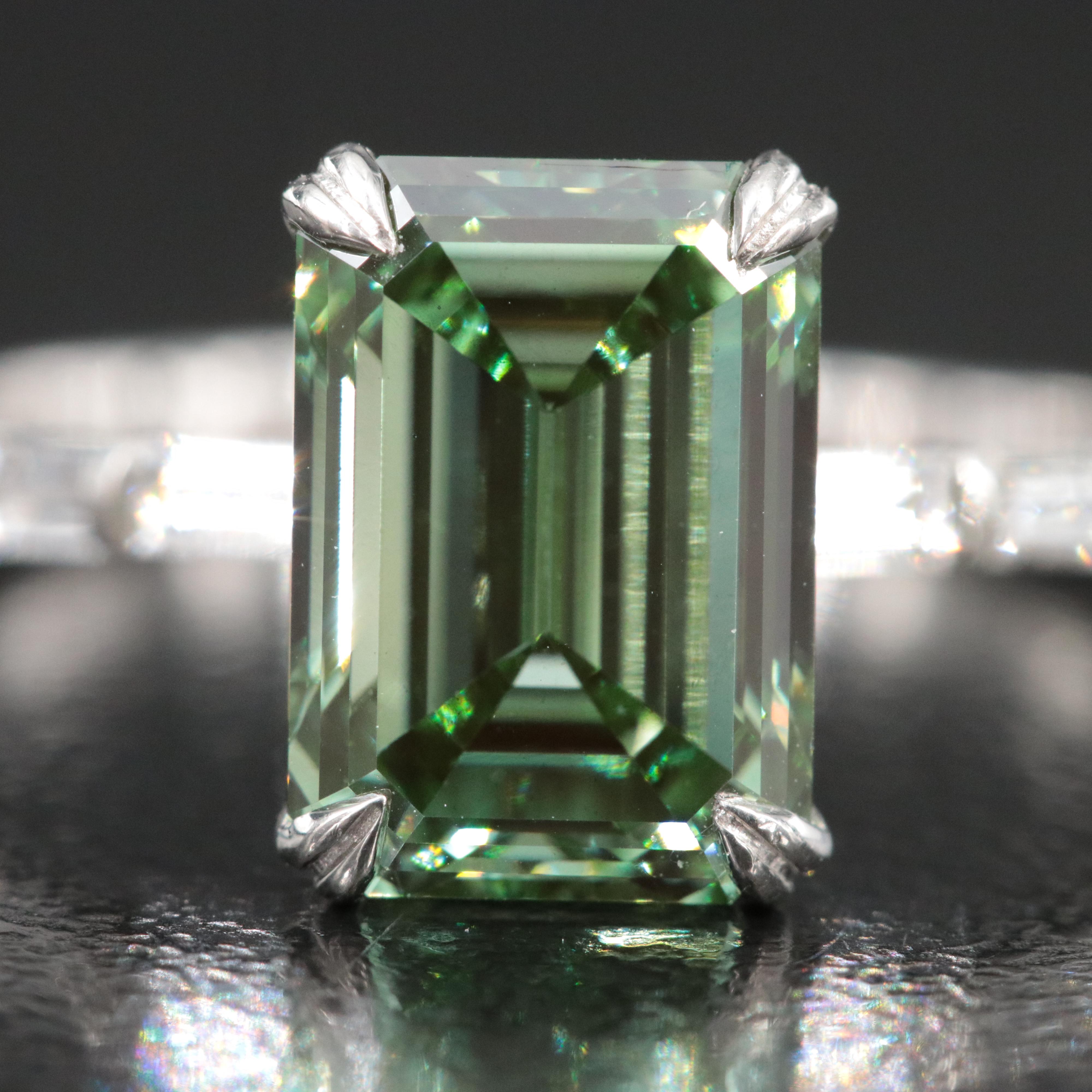 Platinum 3.38 CTW Lab Grown Diamond Ring with Fancy Green Center and IGI Report