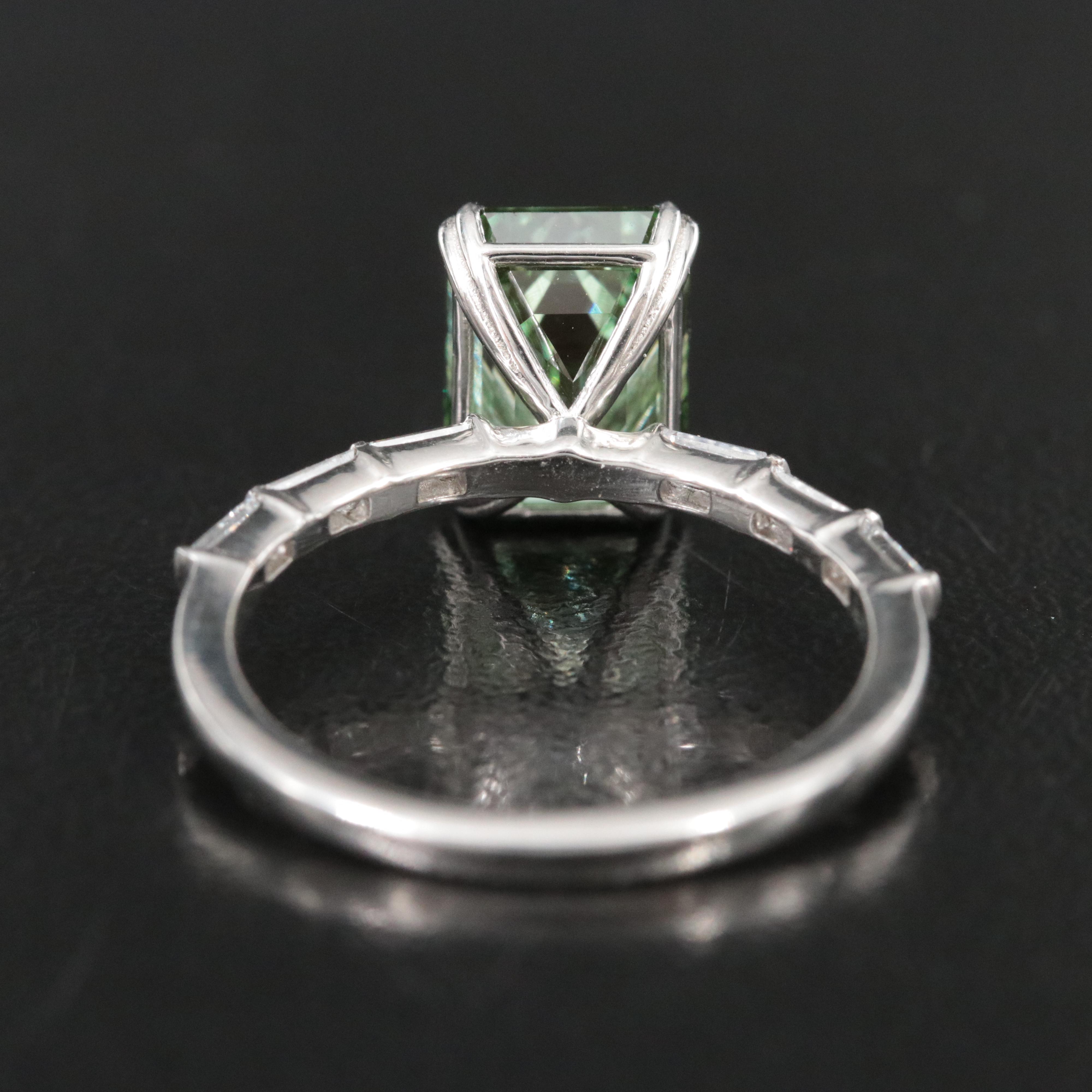 Platinum 3.38 CTW Lab Grown Diamond Ring with Fancy Green Center and IGI Report