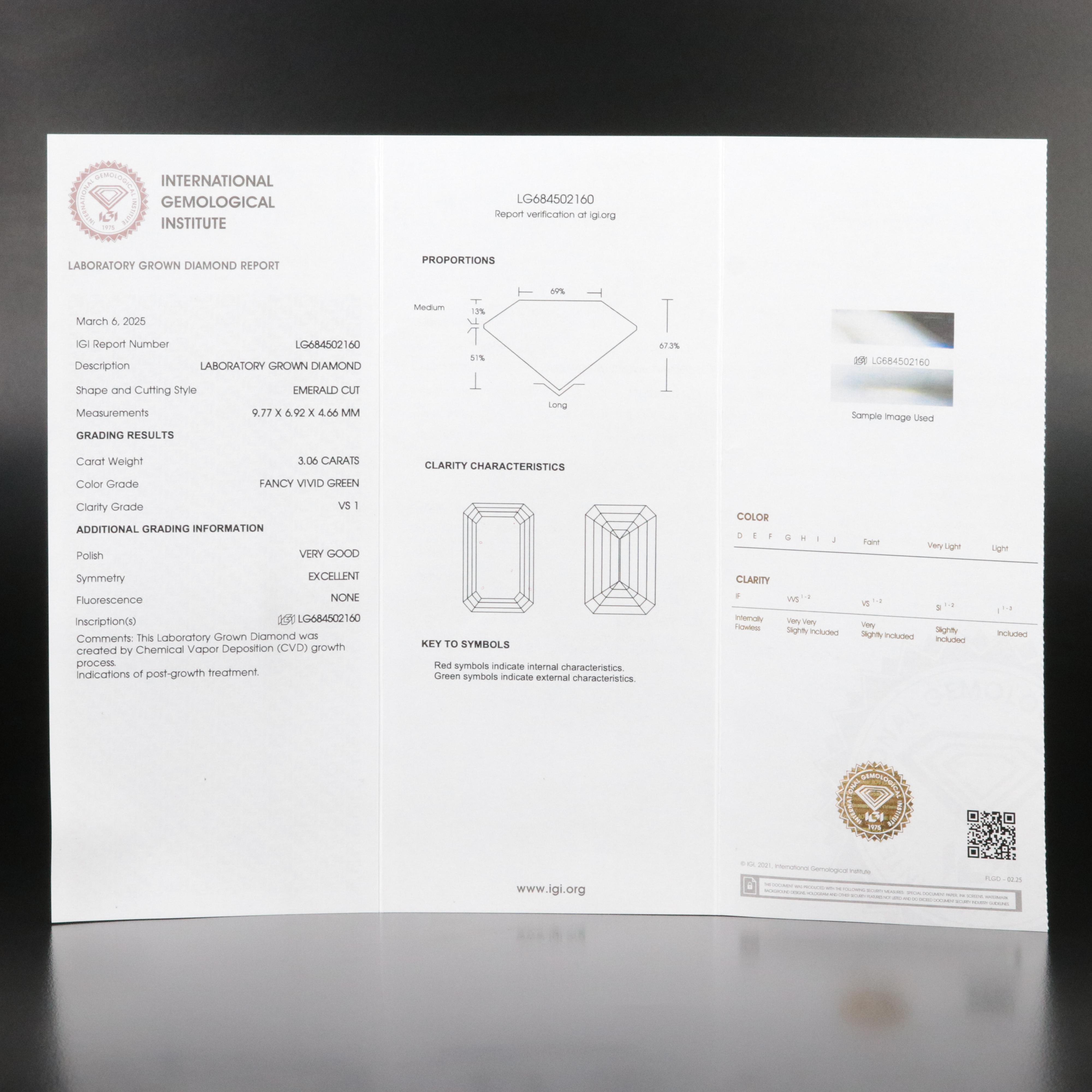 Platinum 3.38 CTW Lab Grown Diamond Ring with Fancy Green Center and IGI Report