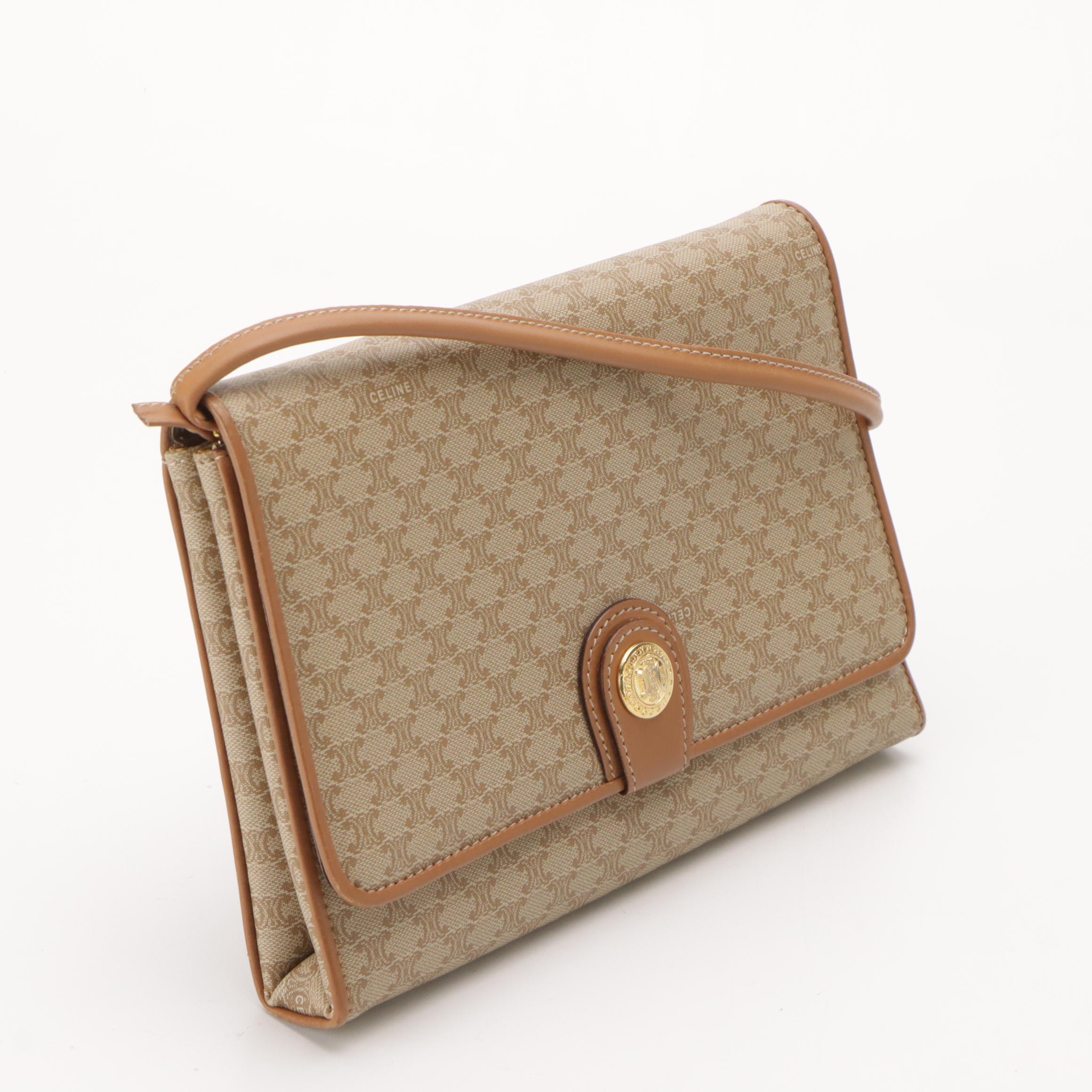 Celine Front Flap Crossbody Bag in Beige Macadam Canvas and Leather