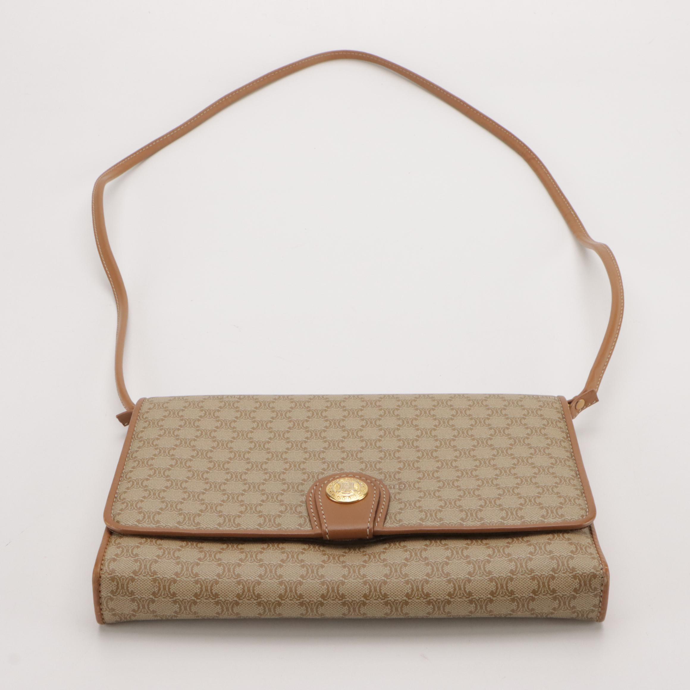 Celine Front Flap Crossbody Bag in Beige Macadam Canvas and Leather