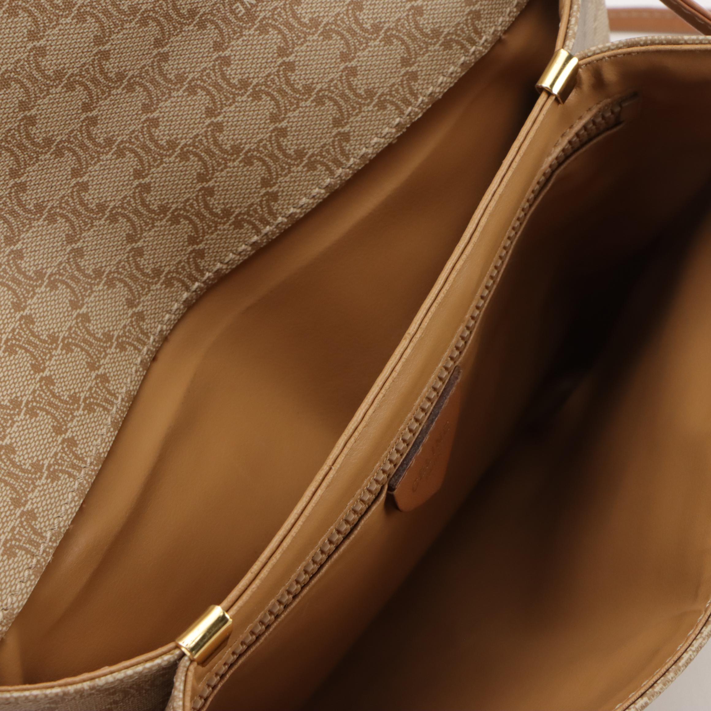 Celine Front Flap Crossbody Bag in Beige Macadam Canvas and Leather