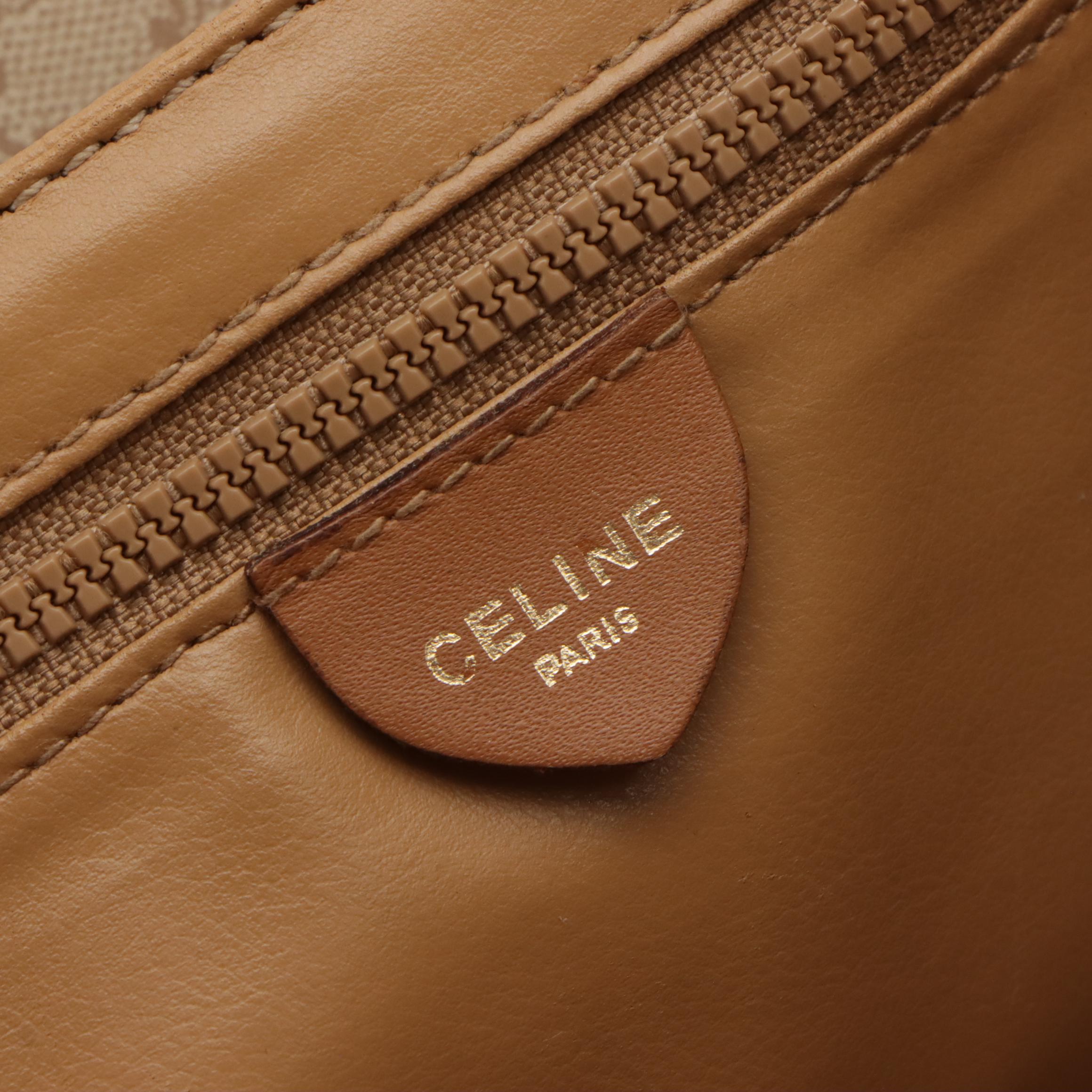 Celine Front Flap Crossbody Bag in Beige Macadam Canvas and Leather