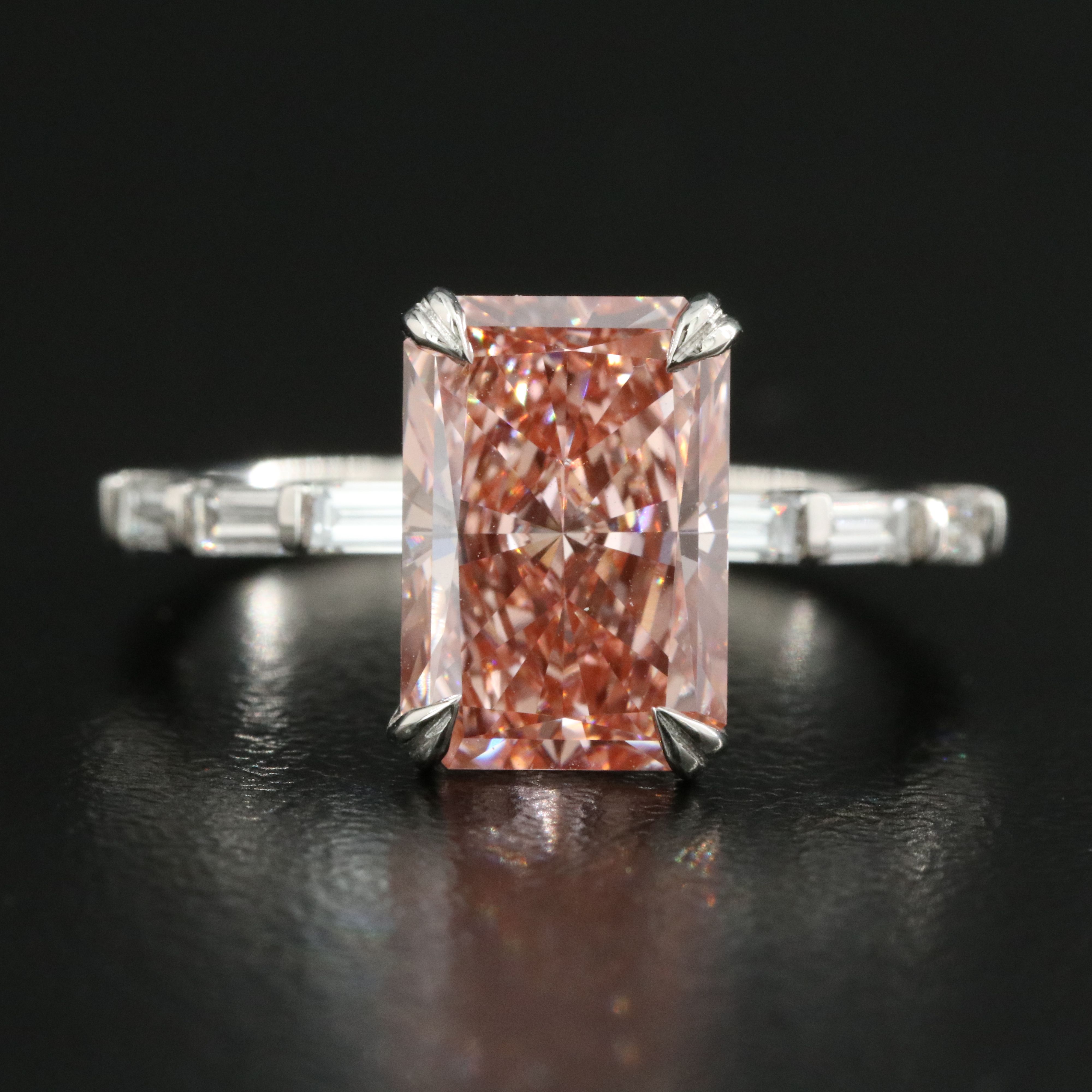 Platinum 3.36 CTW Lab Grown Diamond Ring with Fancy Pink Center and IGI Report