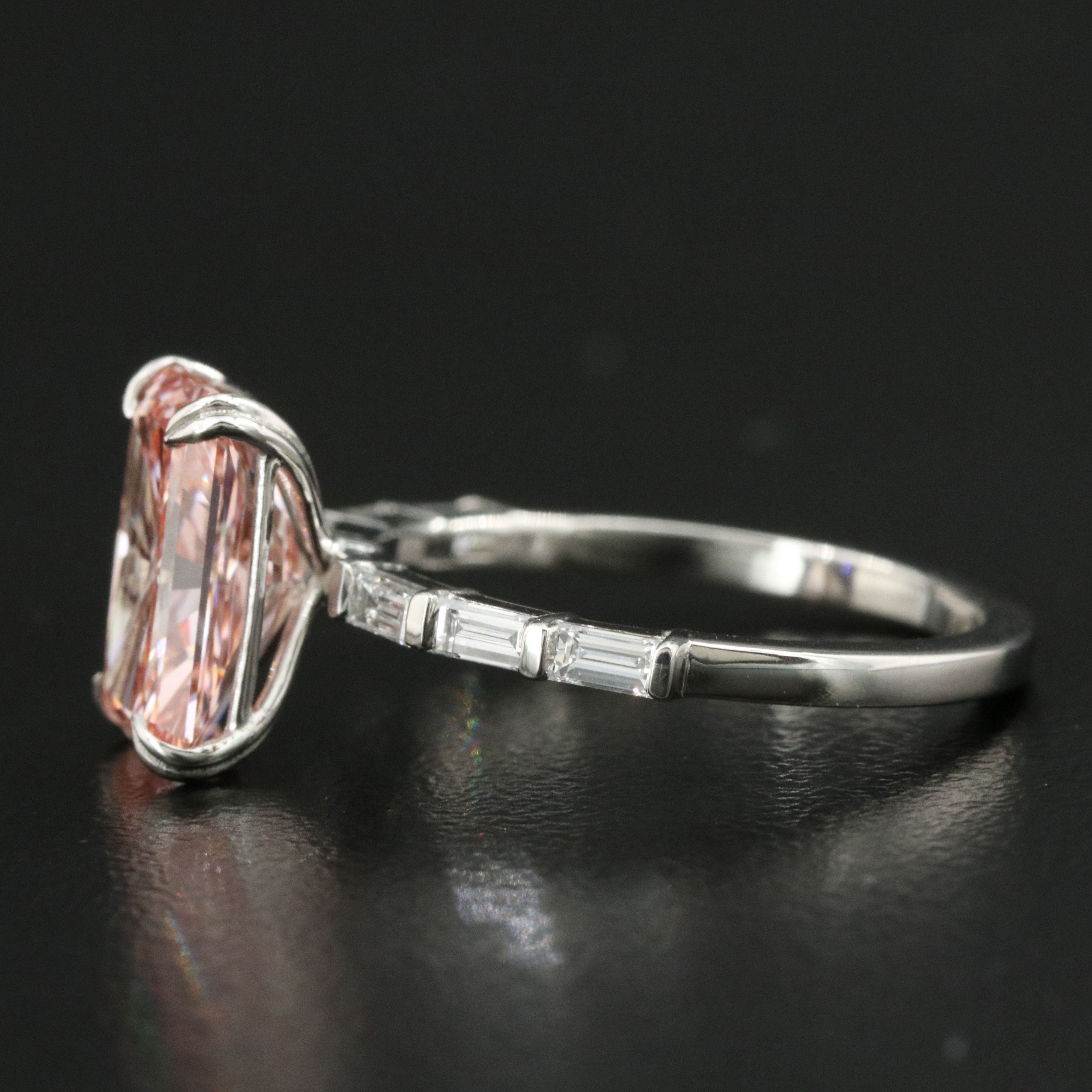 Platinum 3.36 CTW Lab Grown Diamond Ring with Fancy Pink Center and IGI Report