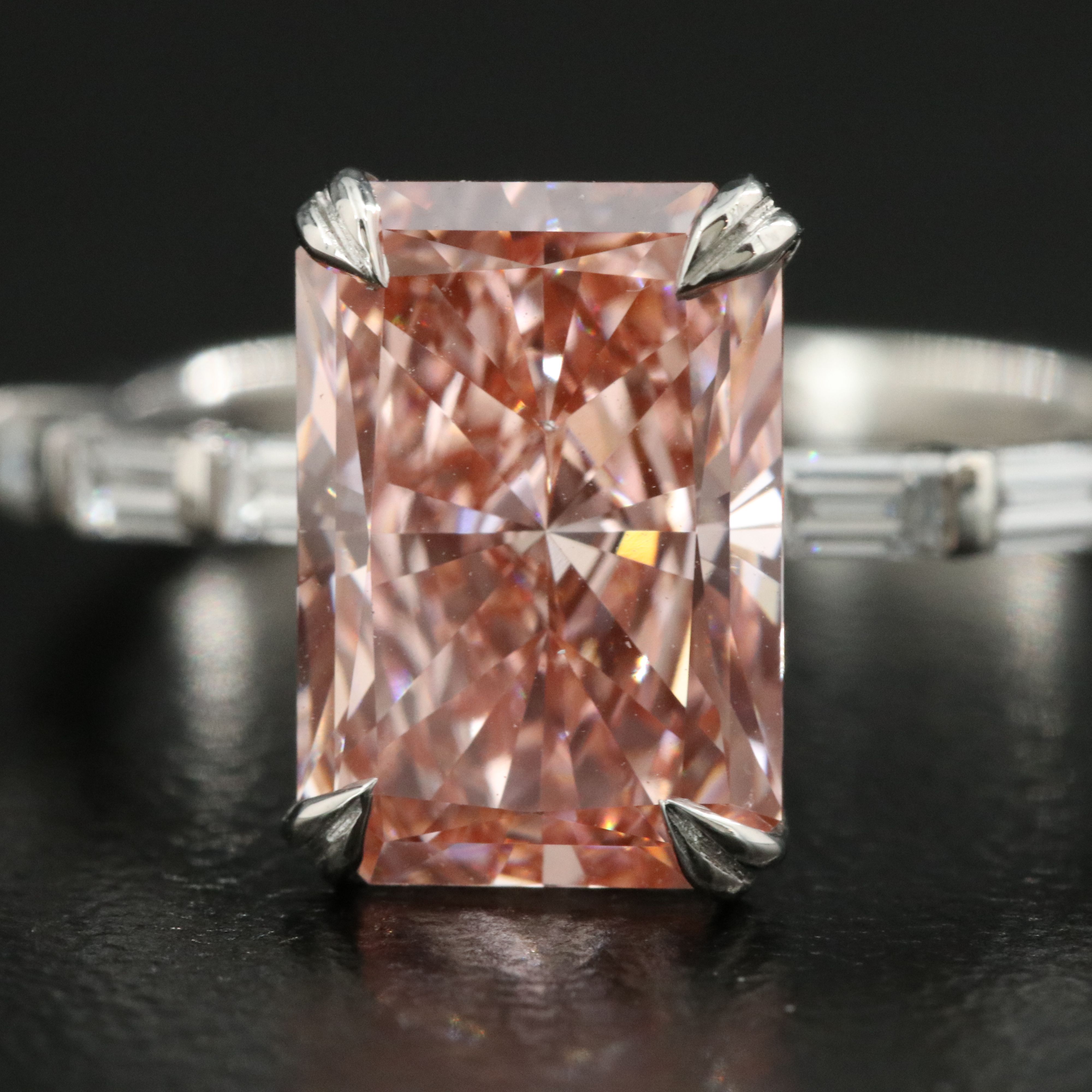 Platinum 3.36 CTW Lab Grown Diamond Ring with Fancy Pink Center and IGI Report