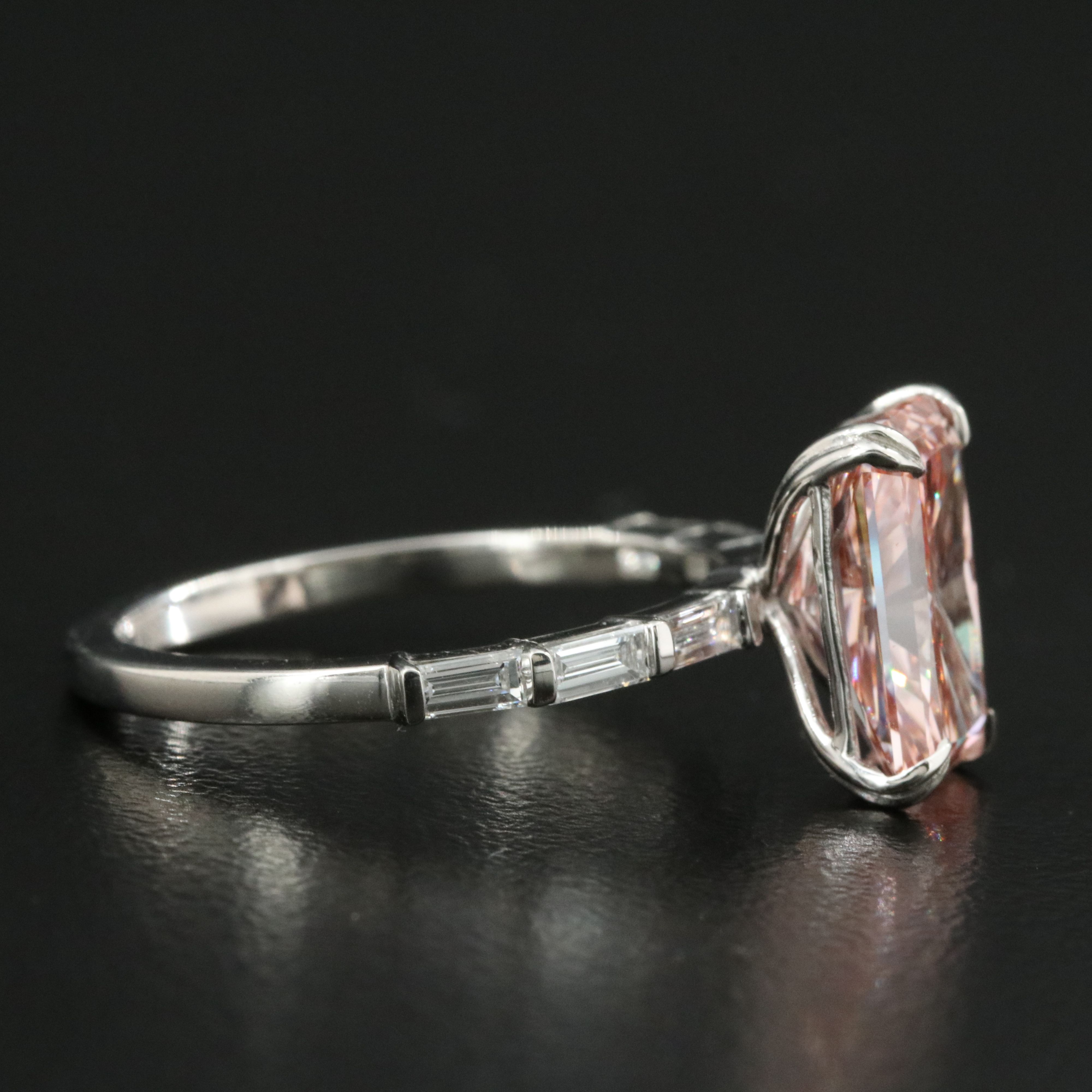 Platinum 3.36 CTW Lab Grown Diamond Ring with Fancy Pink Center and IGI Report