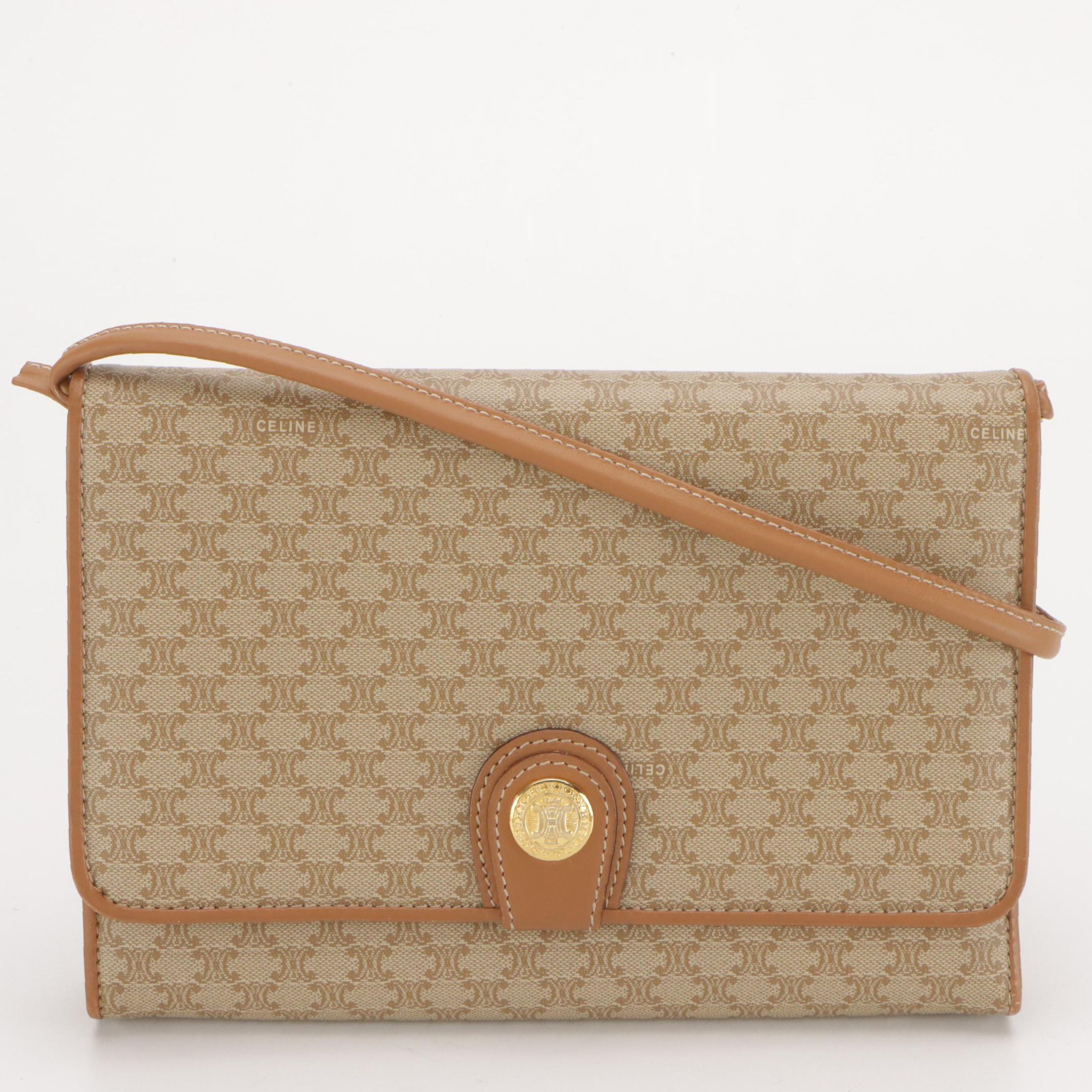 Celine Front Flap Crossbody Bag in Beige Macadam Canvas and Leather
