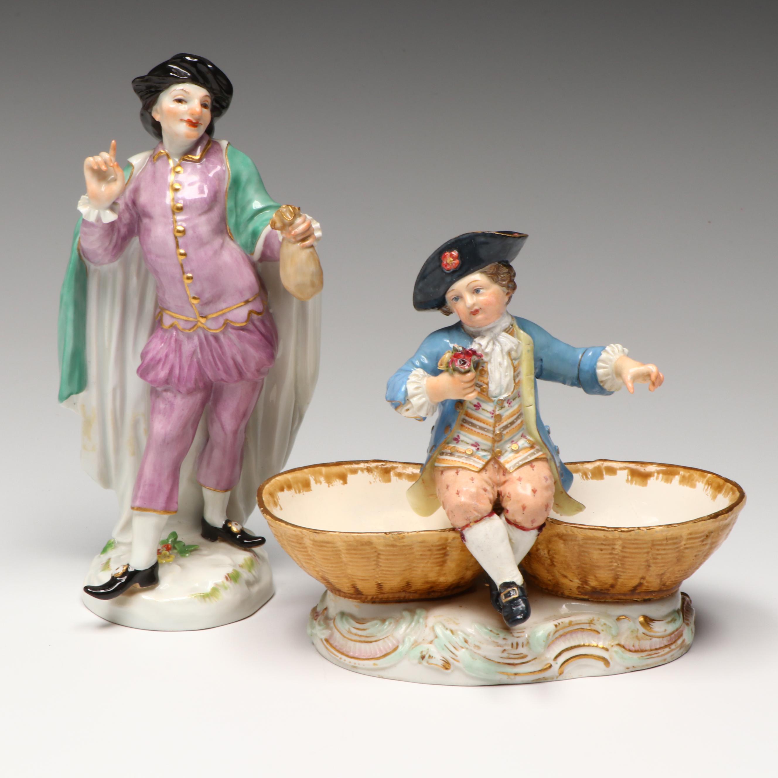 Meissen Commedia dell Arte "Scaramouche" Figurine with Figural Table Salts