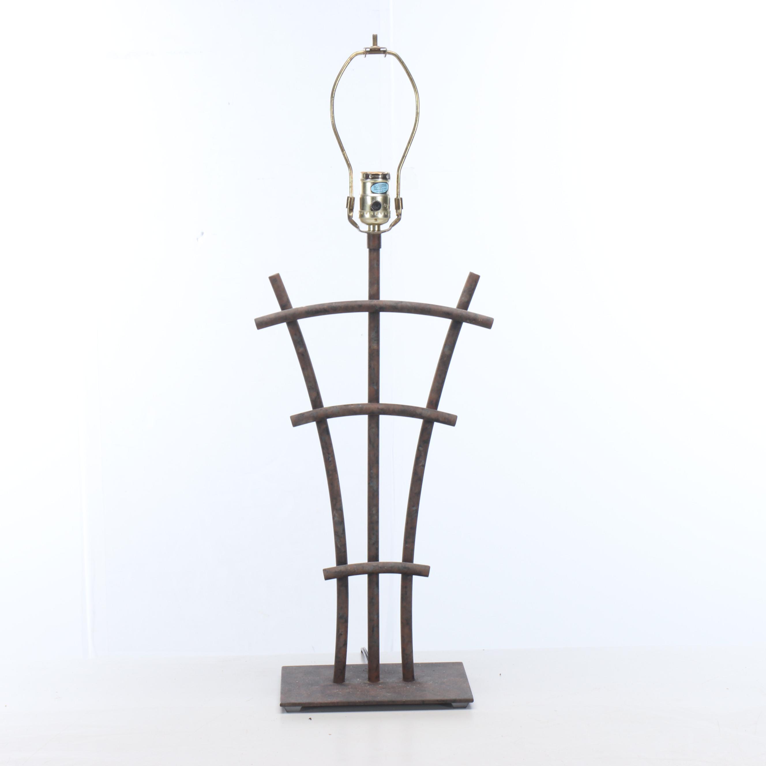Creswell Ltd. Patinated Metal Bent Pipe Table Lamp with Square Cotton Shade