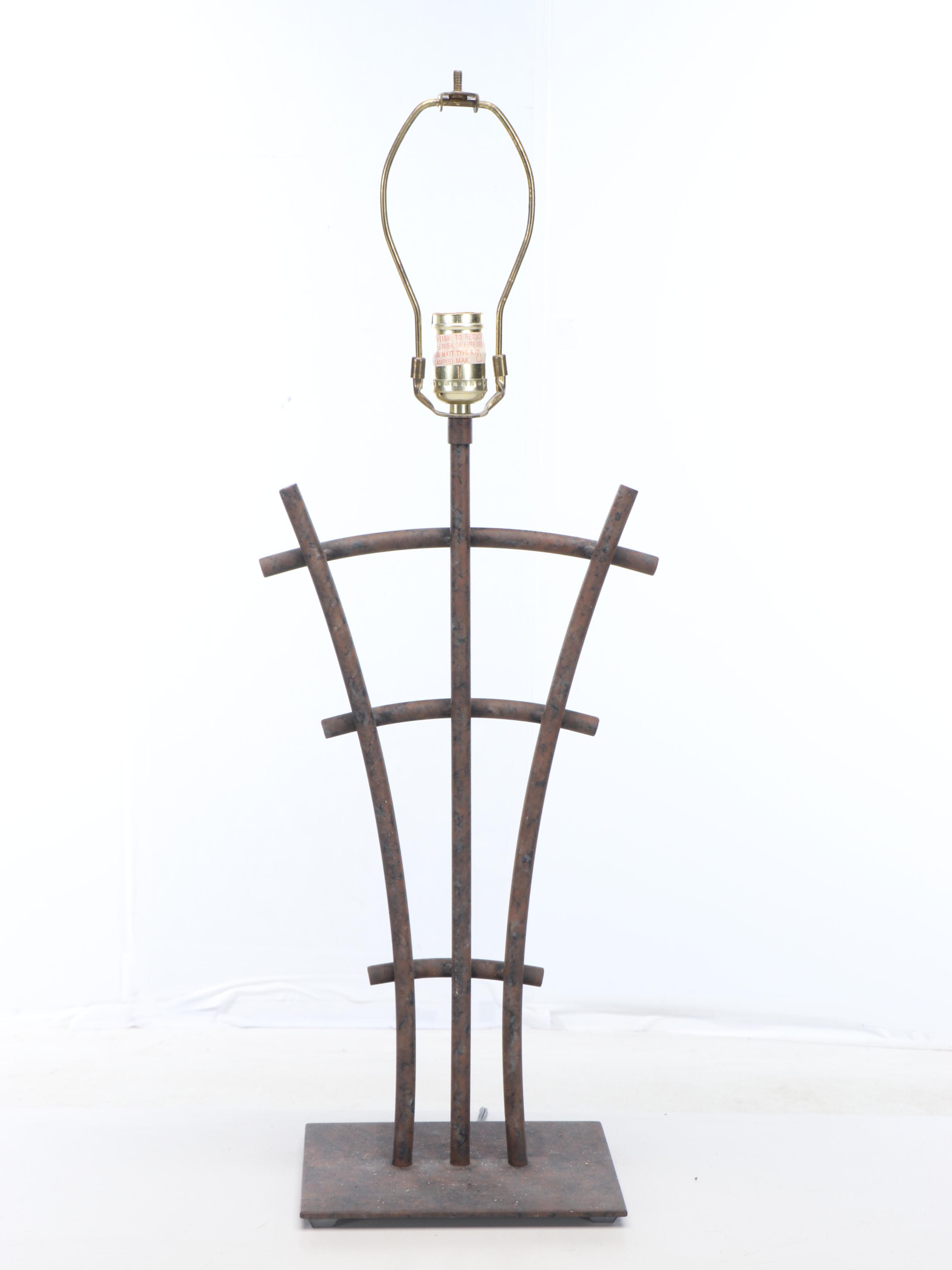 Creswell Ltd. Patinated Metal Bent Pipe Table Lamp with Square Cotton Shade