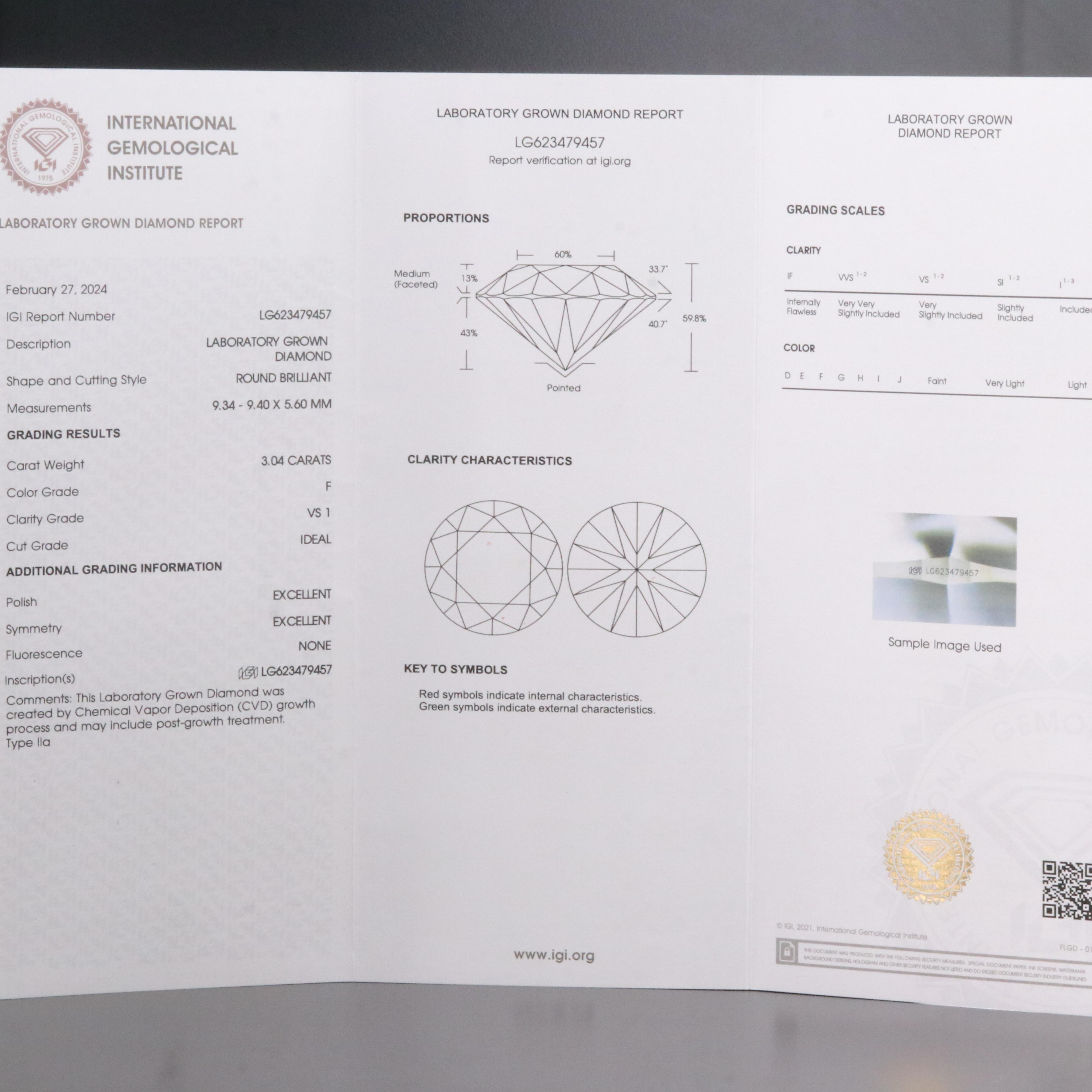 Platinum 3.04 CT Lab Grown Diamond Solitaire Necklace with IGI Report