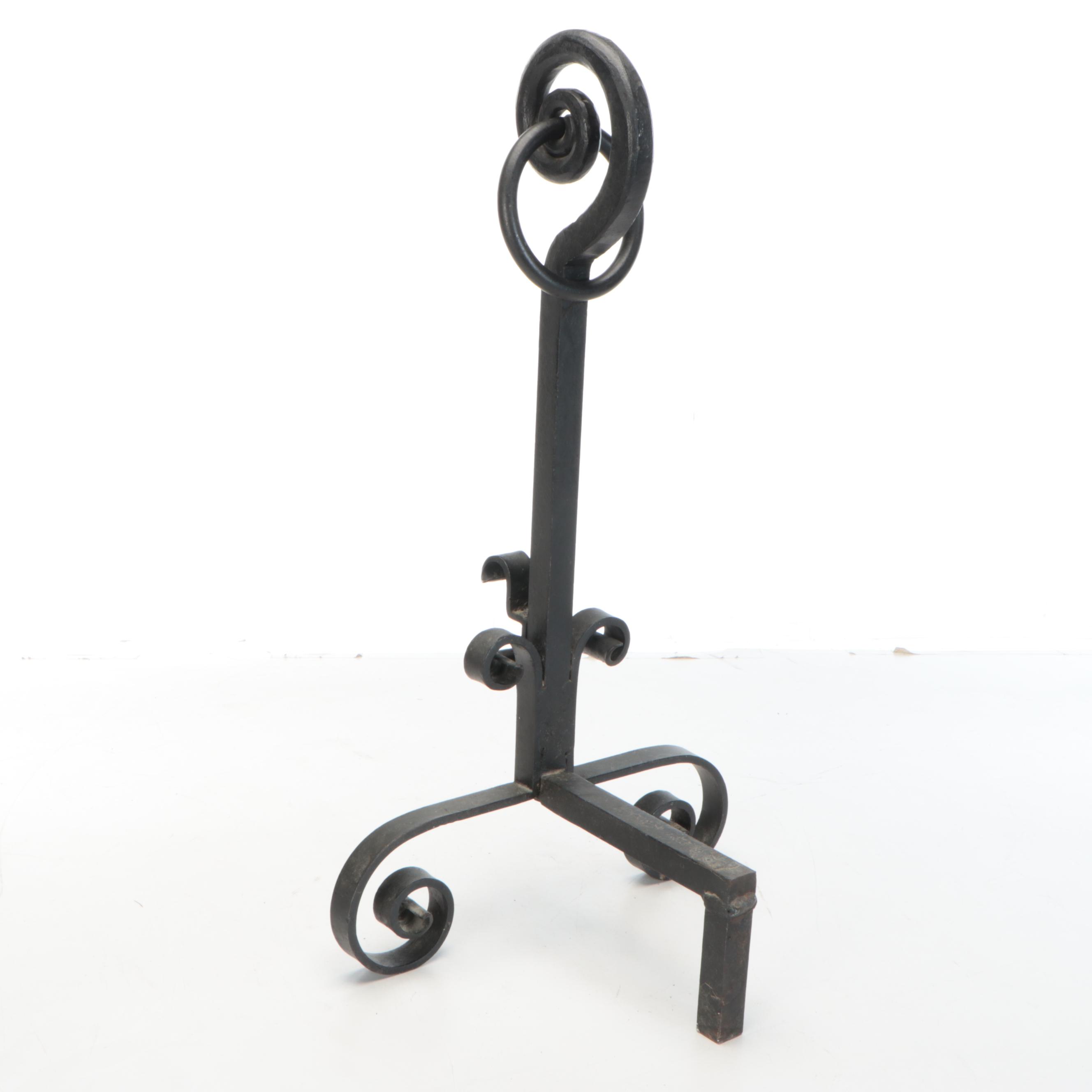 Arts & Crafts Style Scrolled Wrought Iron Andirons