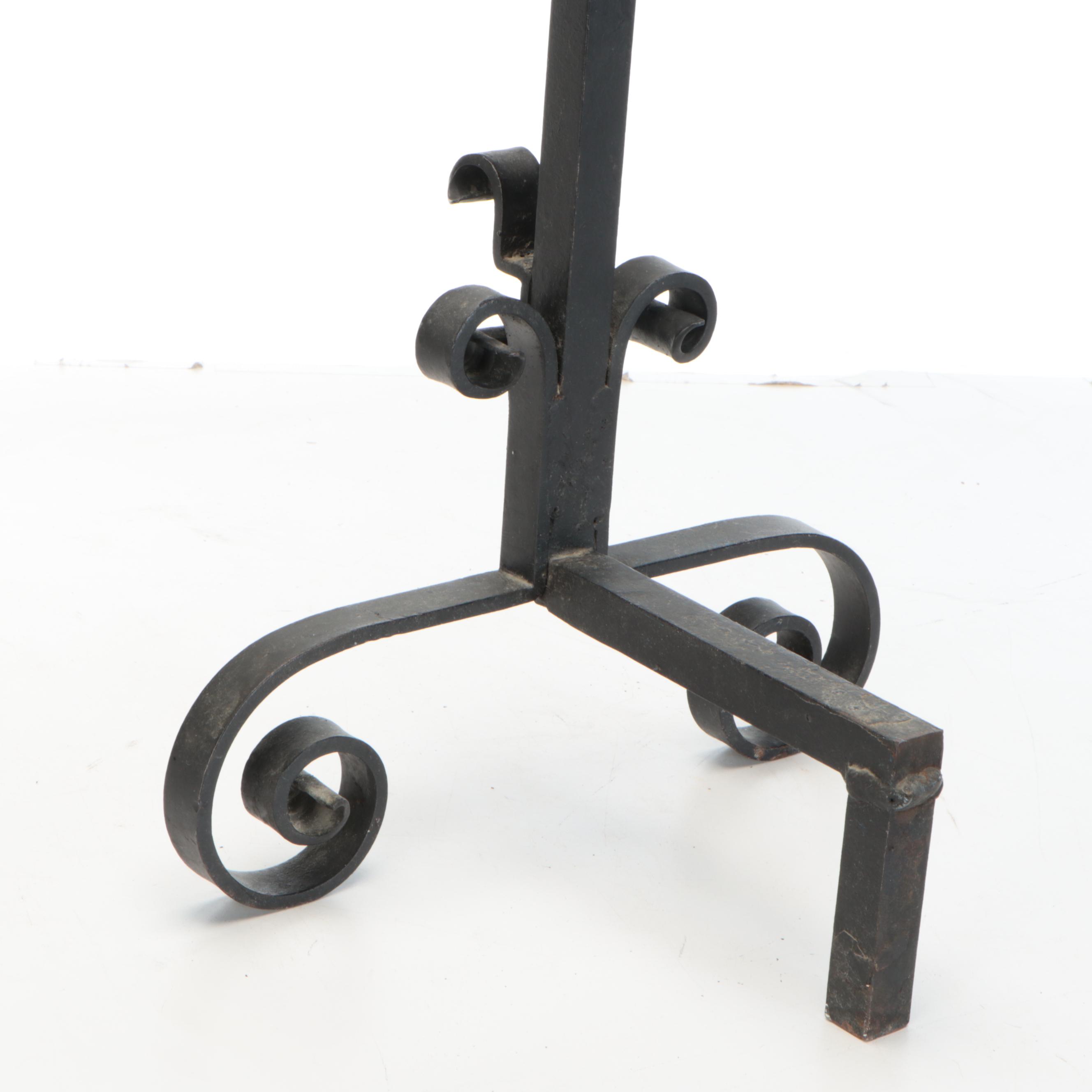 Arts & Crafts Style Scrolled Wrought Iron Andirons