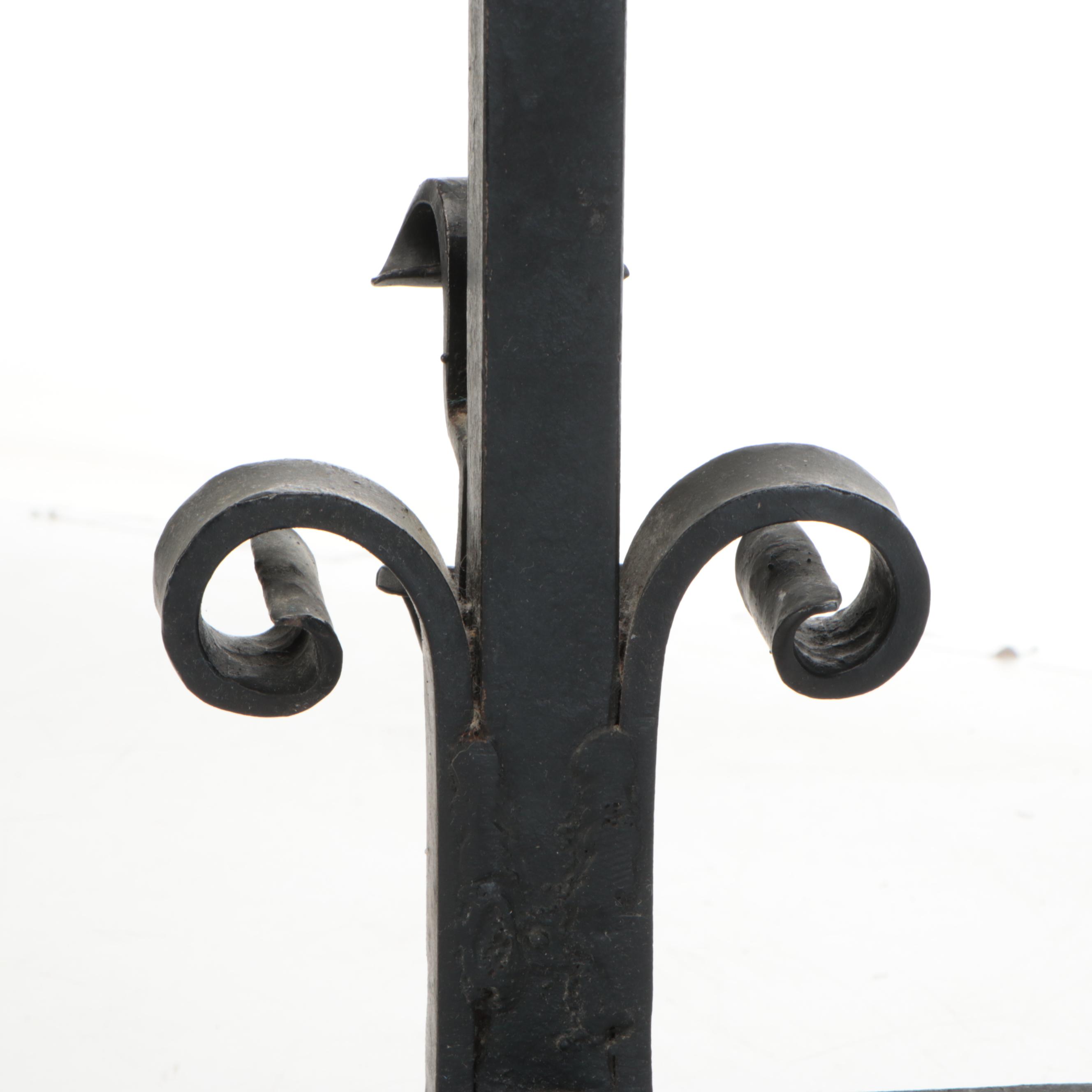 Arts & Crafts Style Scrolled Wrought Iron Andirons