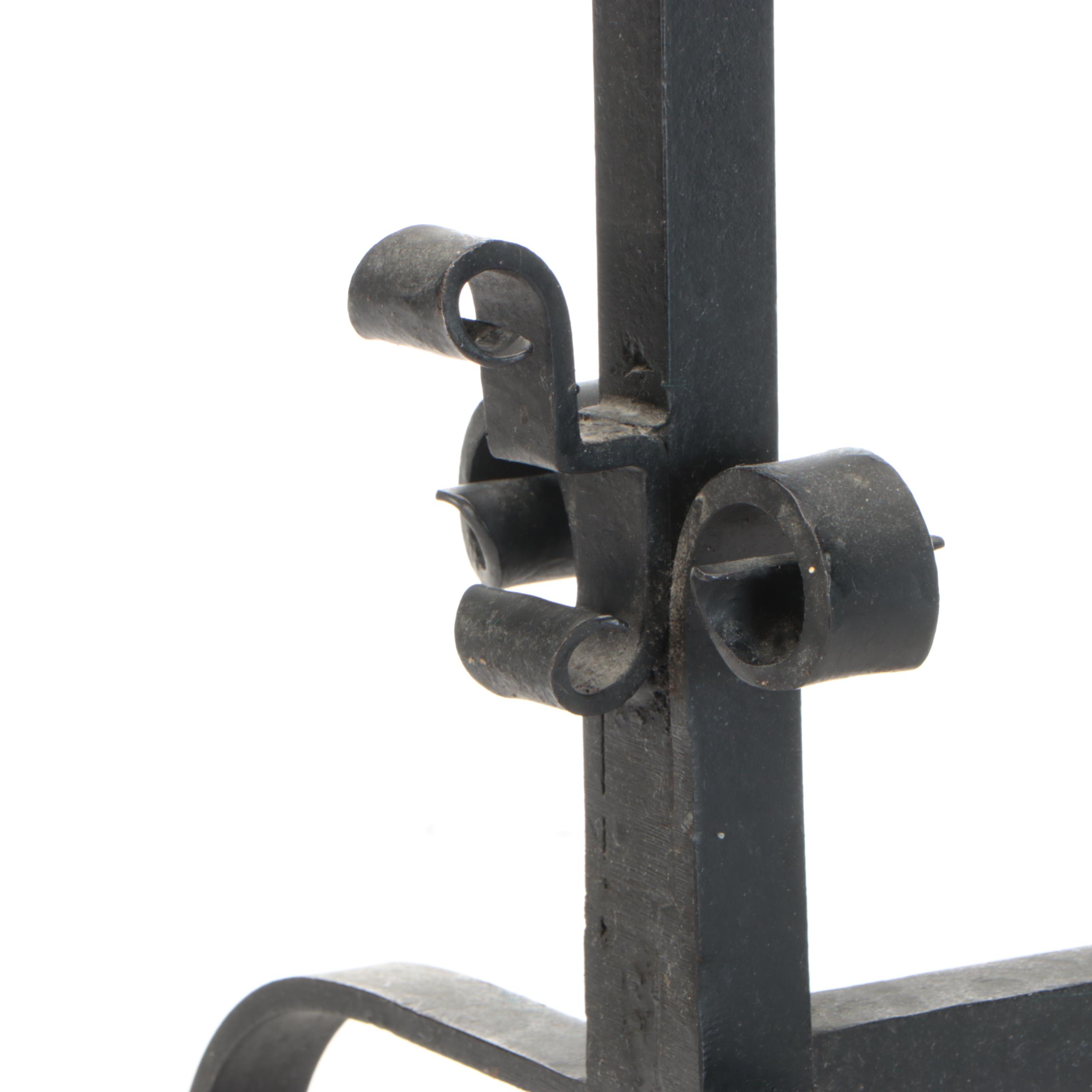 Arts & Crafts Style Scrolled Wrought Iron Andirons