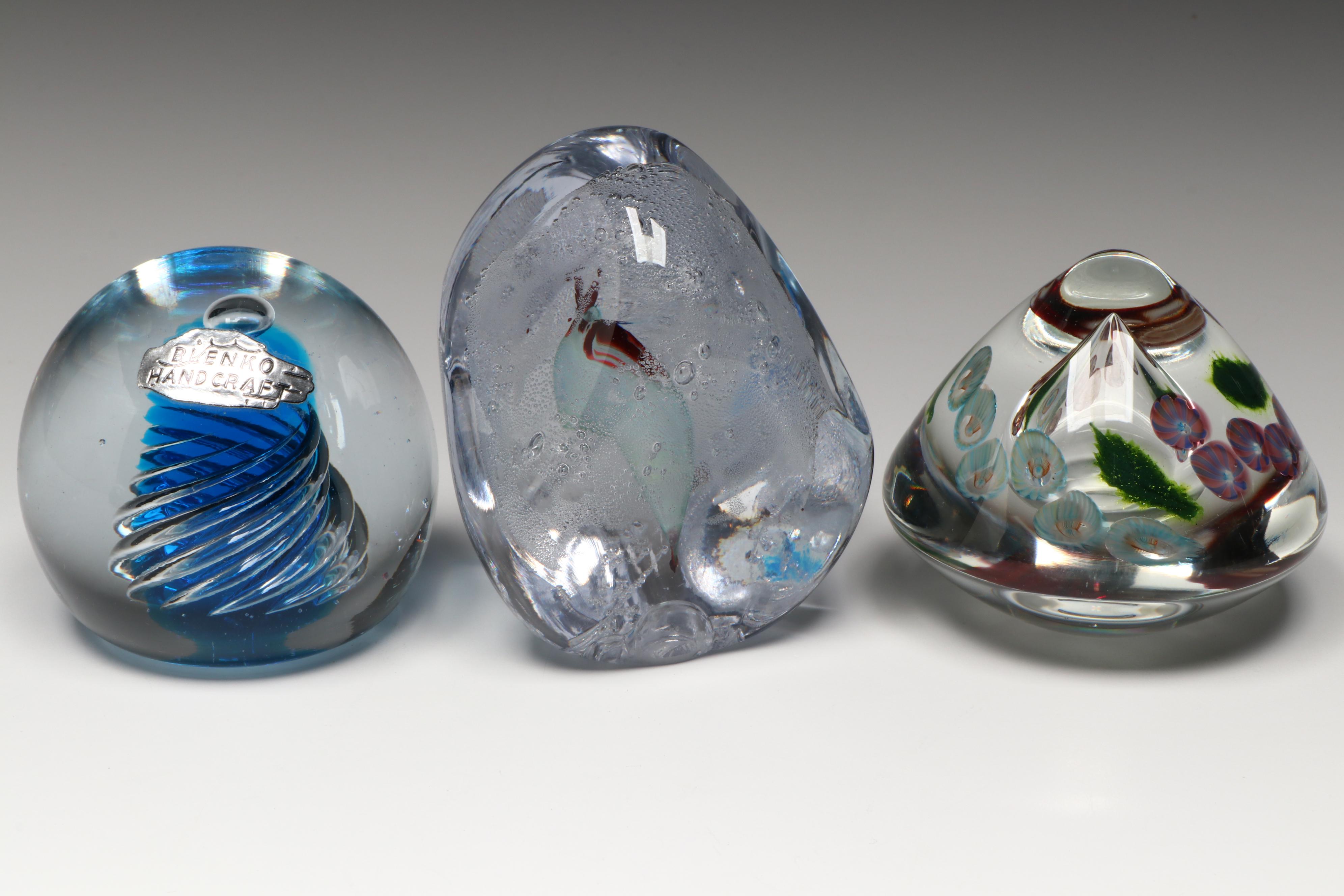 Blenko, Kuhn Studios, Artist Signed and More Glass Paperweights